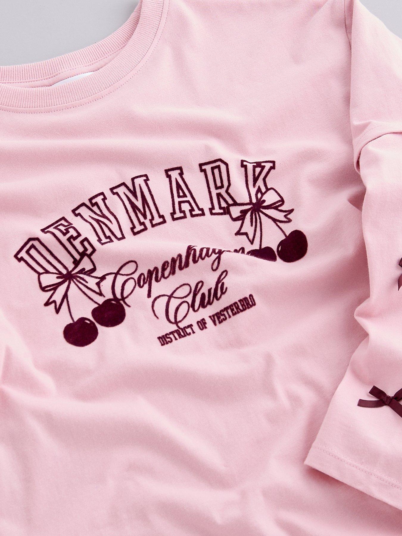 Image 3 of 5 of The Very Collection Girls Copenhagen Club Slogan Long Sleeve Bow Top (3 - 16 years) - Pink