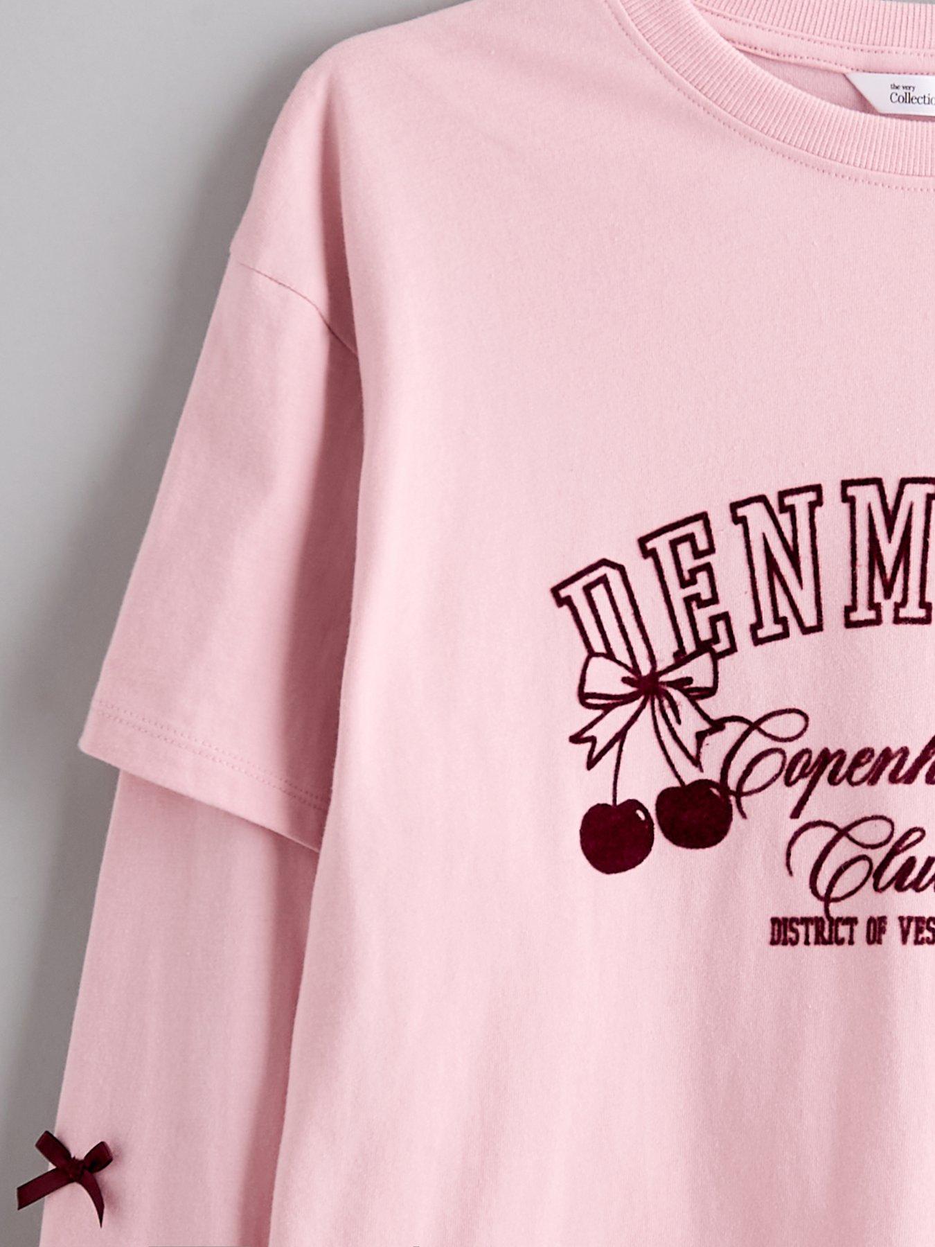 Image 5 of 5 of The Very Collection Girls Copenhagen Club Slogan Long Sleeve Bow Top (3 - 16 years) - Pink