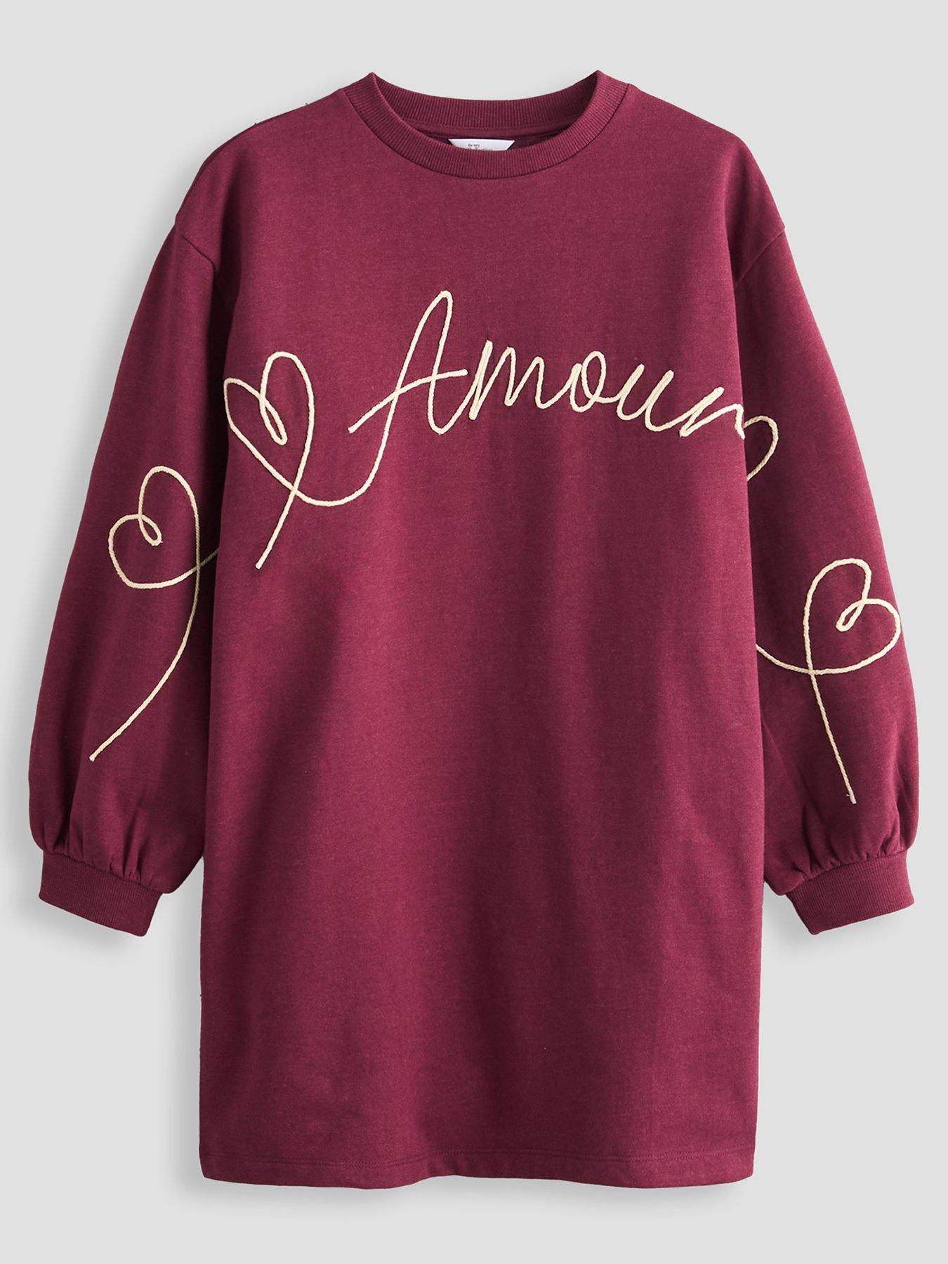 The Very Collection Girls Slogan Sweater Dress - Burgundy