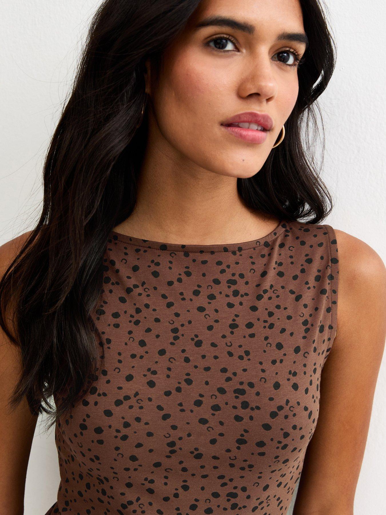 Image 4 of 5 of New Look Speckled Slash Neck Top - Brown