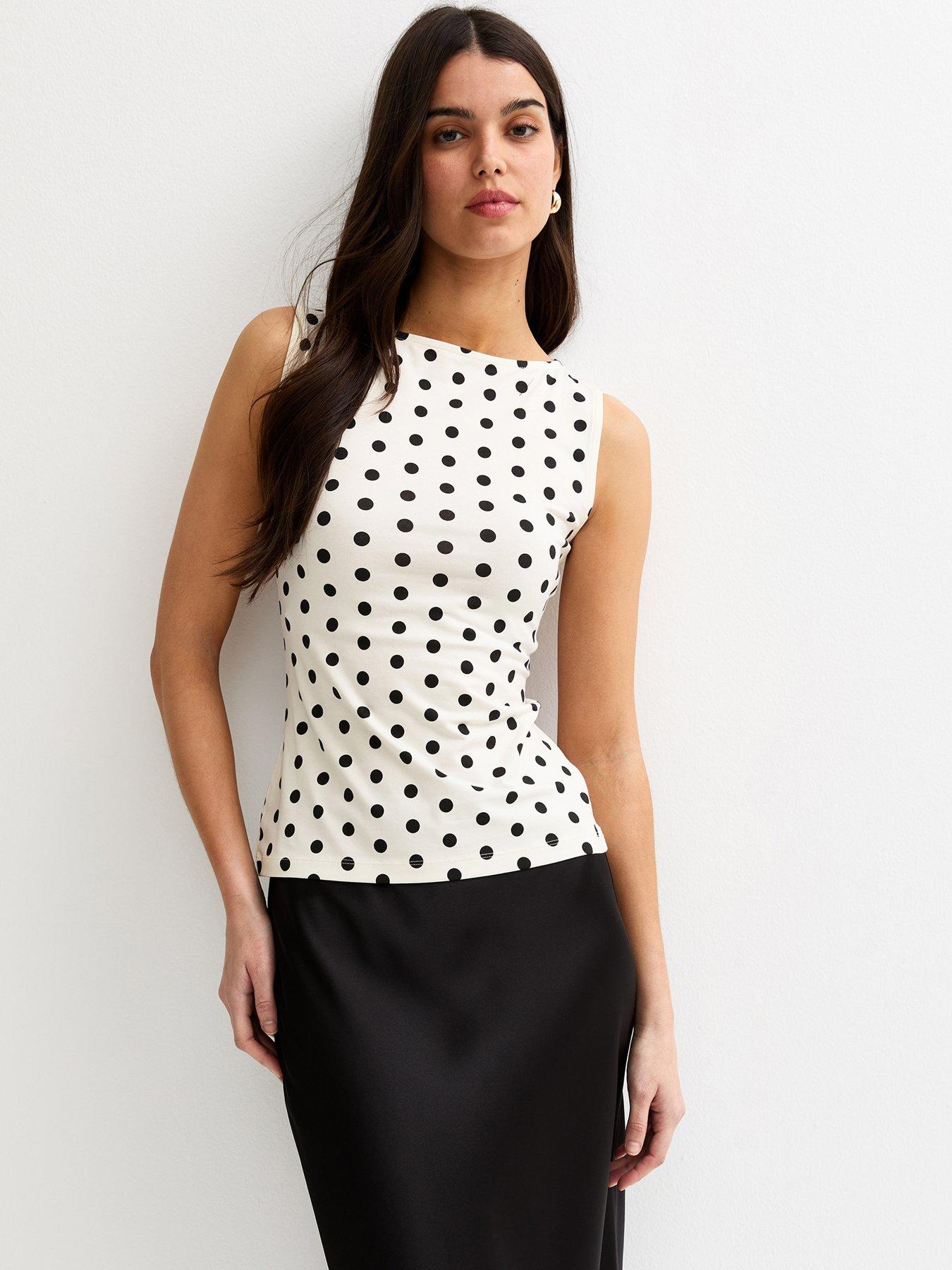 Image 1 of 5 of New Look Polka Dot Slash Neck Vest - Cream