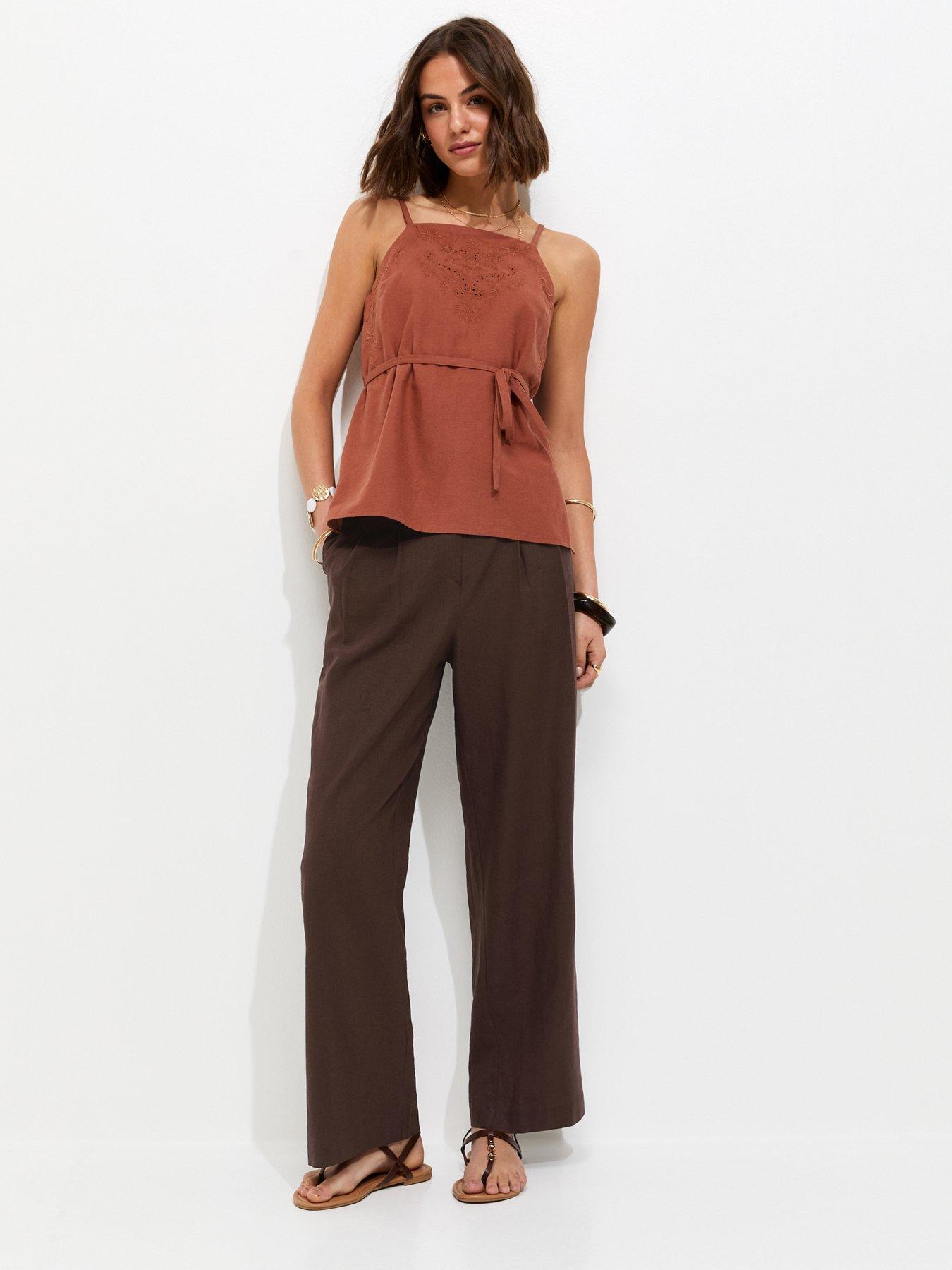New Look Brown Linen Rich Tailored Co-ord Trousers - Brown