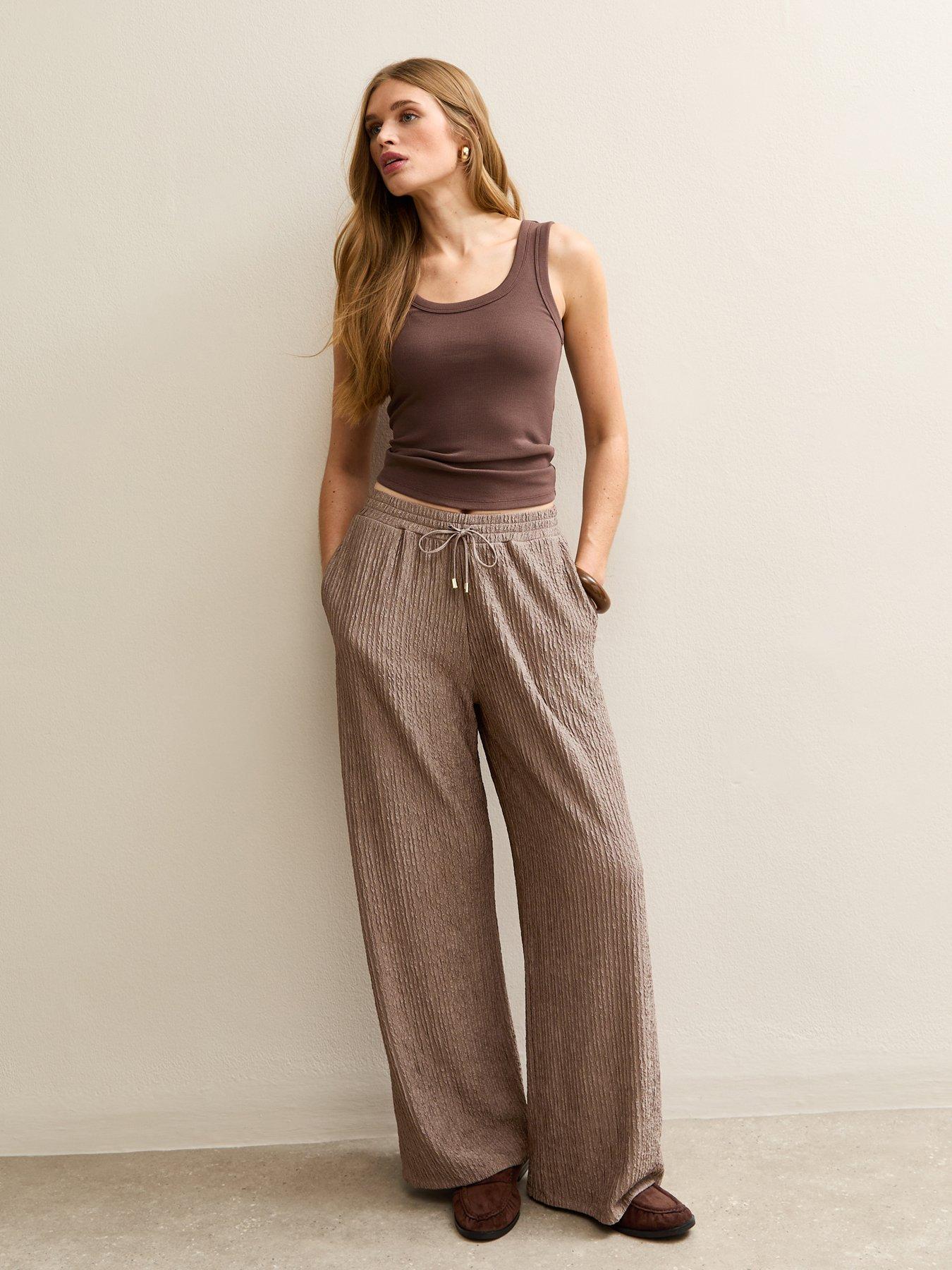 new-look-mink-crinkled-drawstring-wide-leg-trousers-brownback