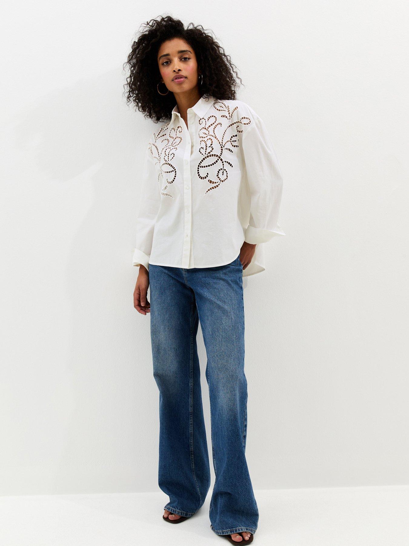 Image 3 of 5 of New Look Poplin Lace Embroidered Shirt - Off White