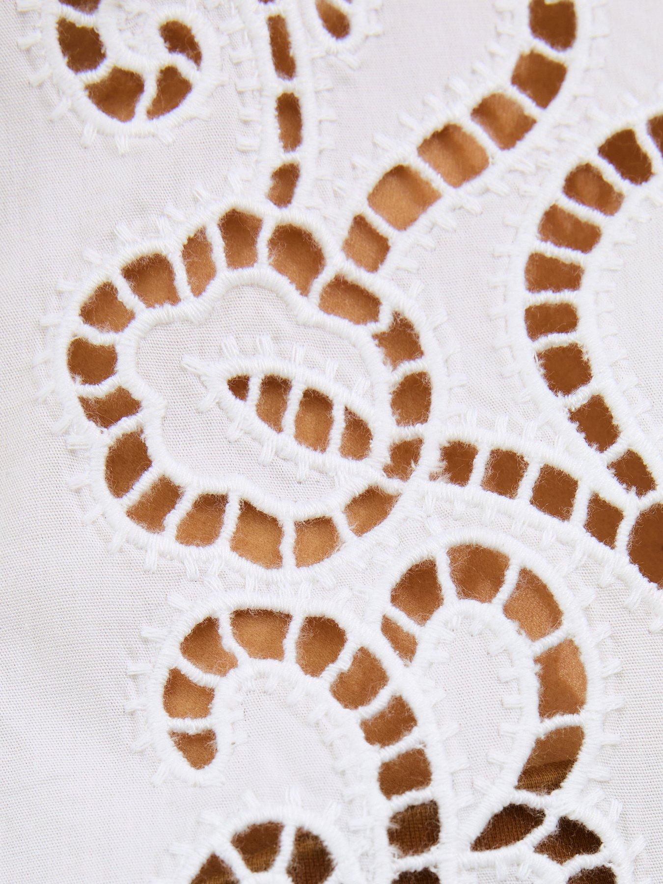 Image 5 of 5 of New Look Poplin Lace Embroidered Shirt - Off White