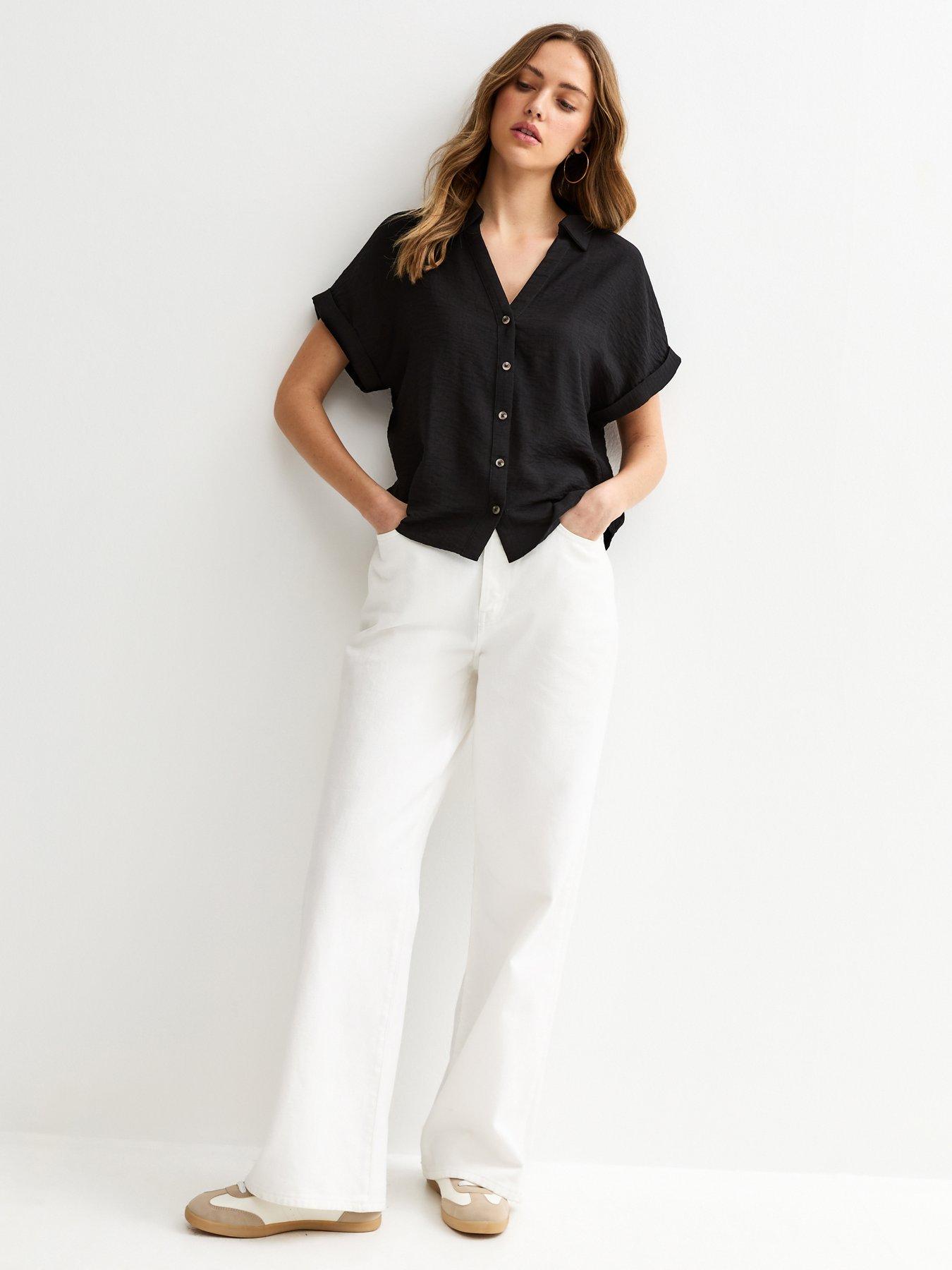 new-look-black-collared-v-neck-short-shirtback