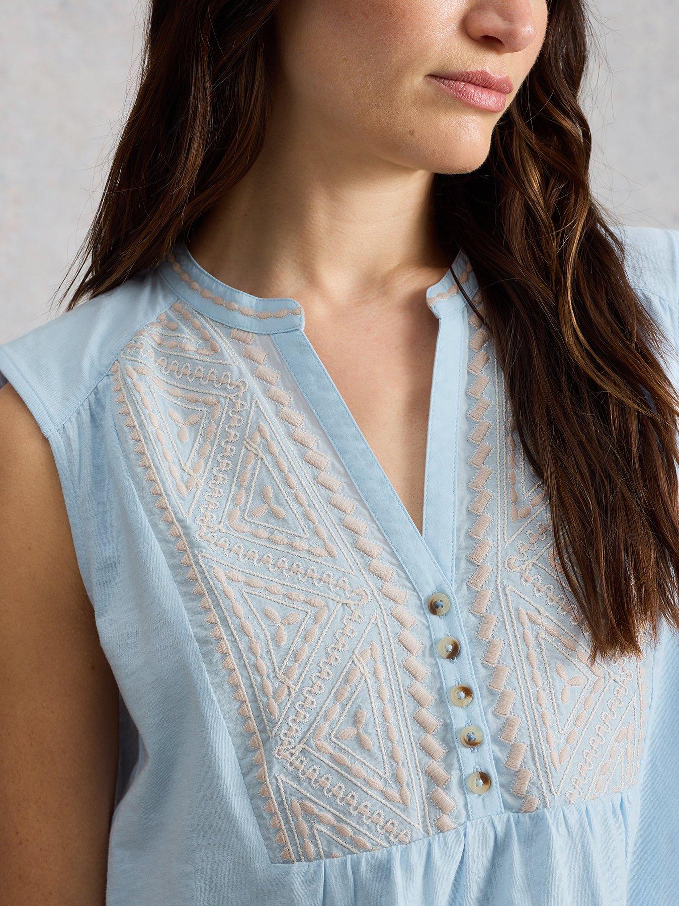 Image 4 of 6 of White Stuff Peony Sleeveless Shirt - Blue