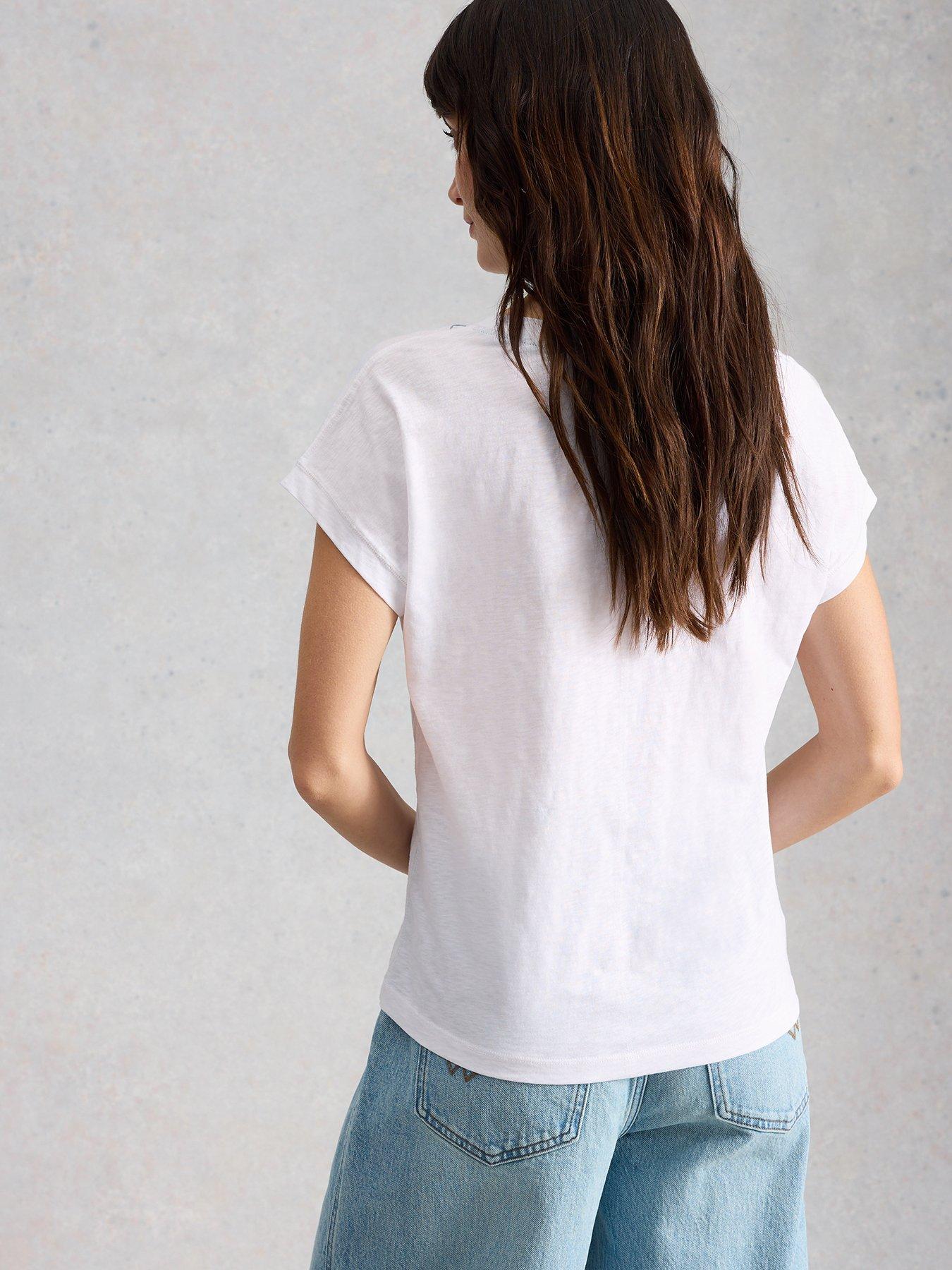 Image 2 of 6 of White Stuff Nelly Plain Embroidered T-Shirt - White