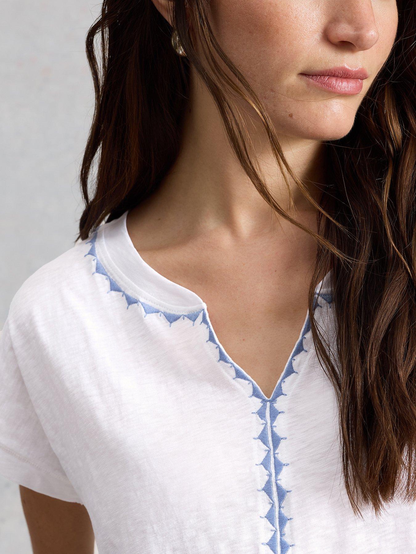 Image 4 of 6 of White Stuff Nelly Plain Embroidered T-Shirt - White