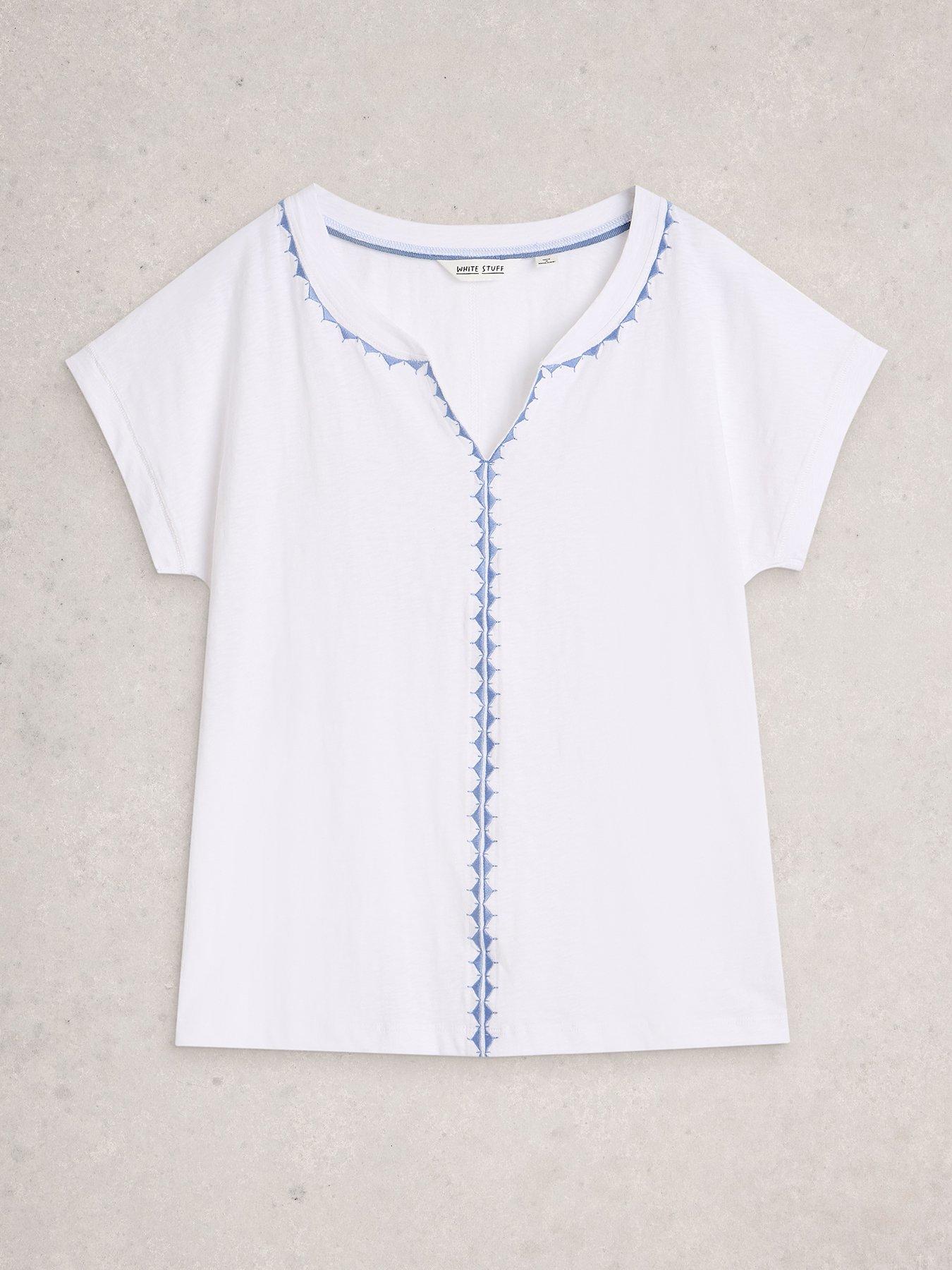 Image 5 of 6 of White Stuff Nelly Plain Embroidered T-Shirt - White