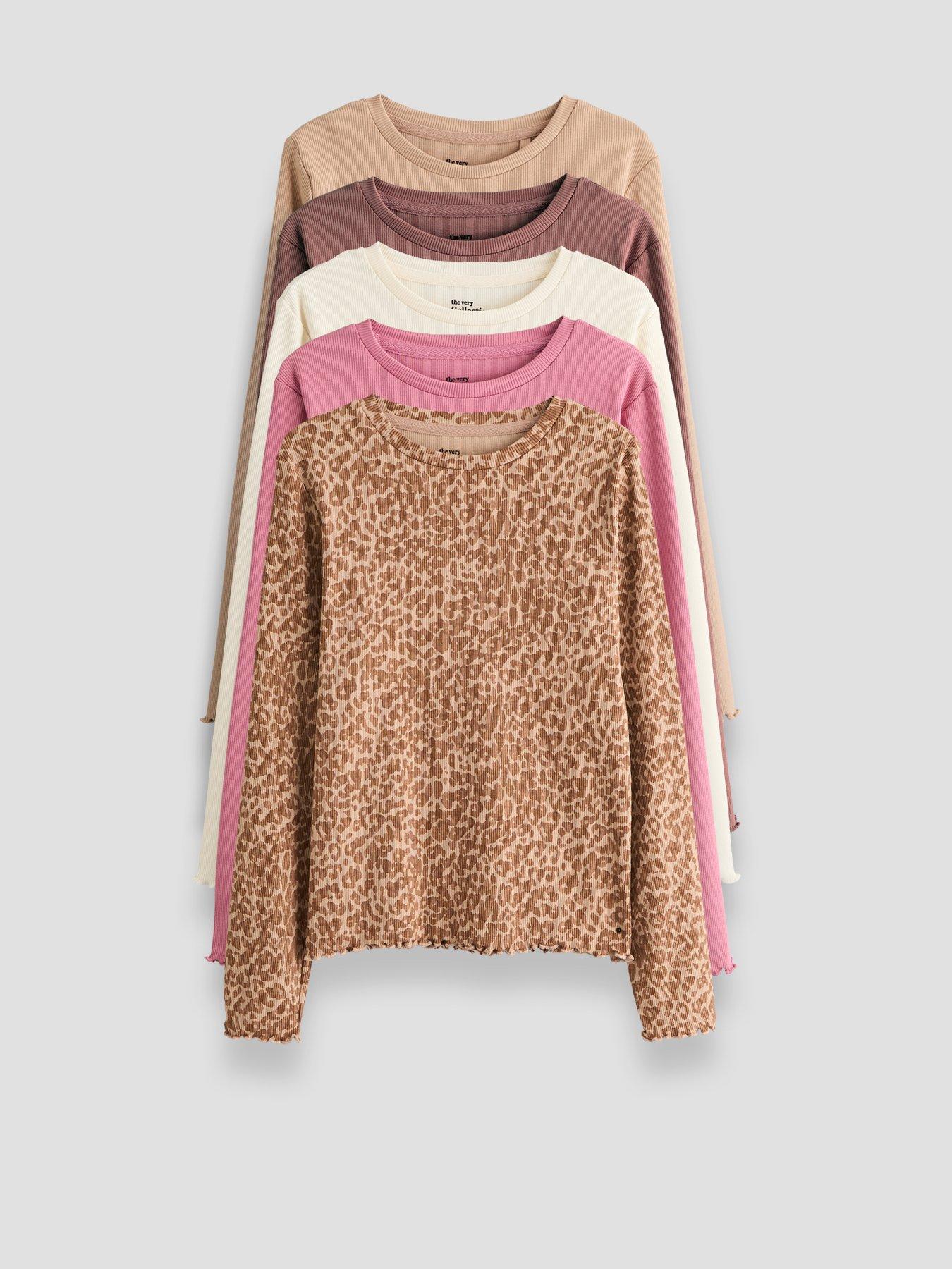 Image 1 of 5 of The Very Collection Girls 5 Rib Pack Long Sleeve Basic T-Shirts - Multi
