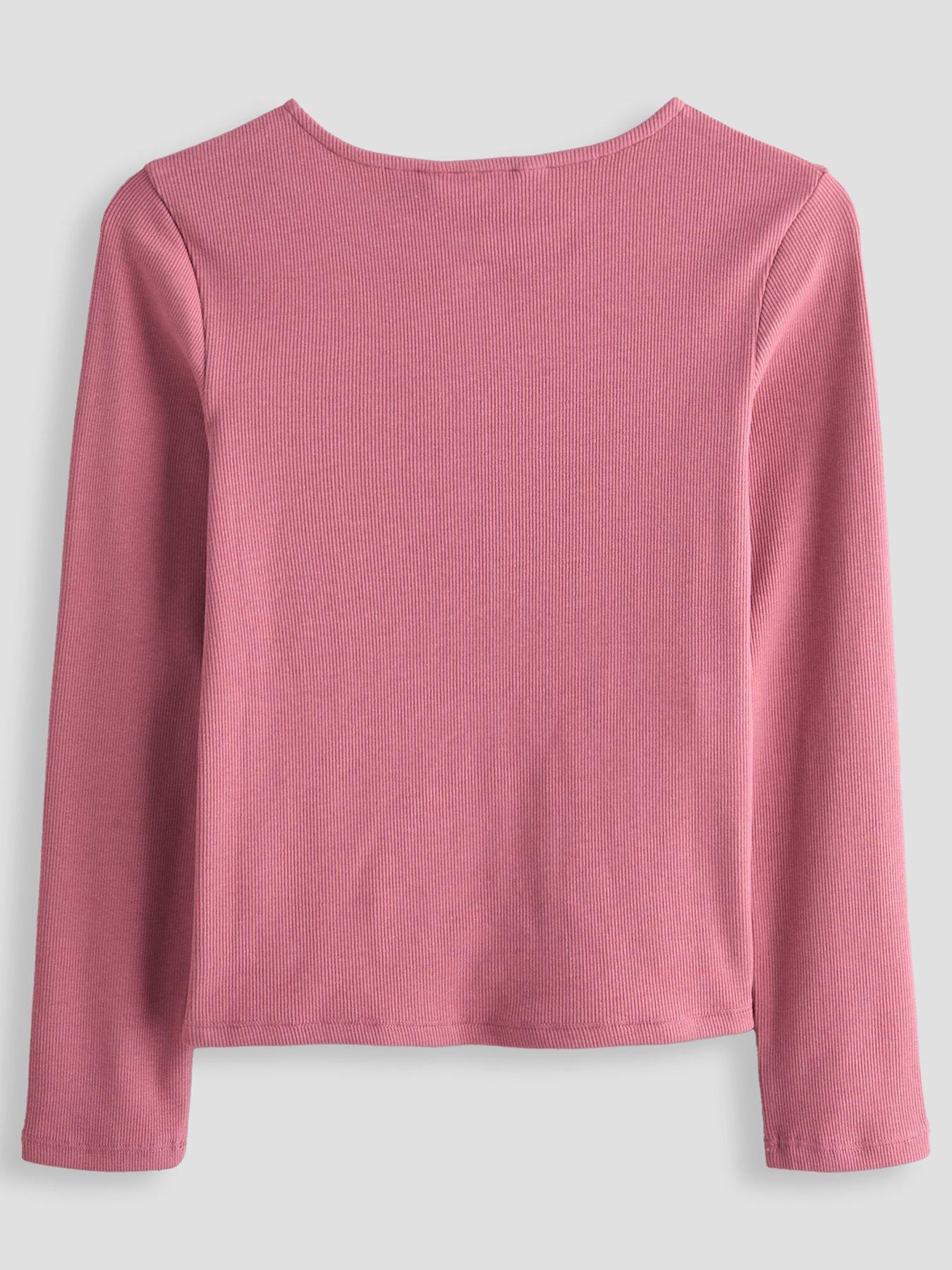 Image 2 of 4 of The Very Collection Girls Button Up Long Sleeve Rib Basic Top - Pink