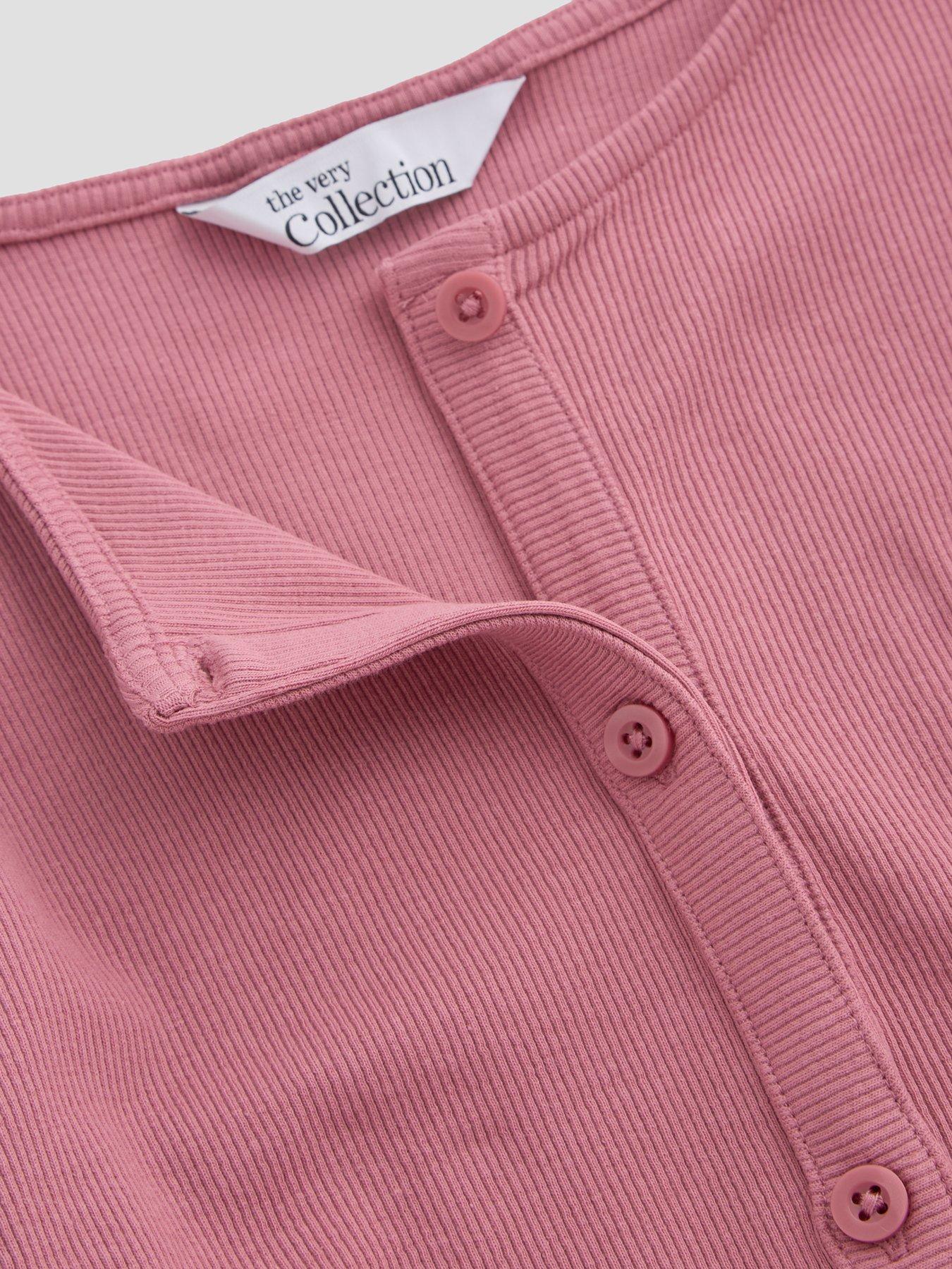 Image 3 of 4 of The Very Collection Girls Button Up Long Sleeve Rib Basic Top - Pink