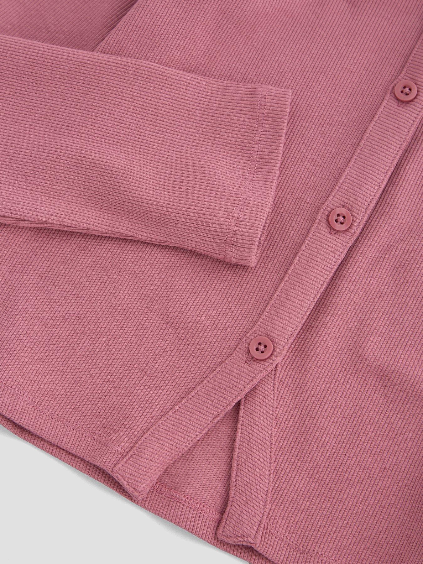 Image 4 of 4 of The Very Collection Girls Button Up Long Sleeve Rib Basic Top - Pink