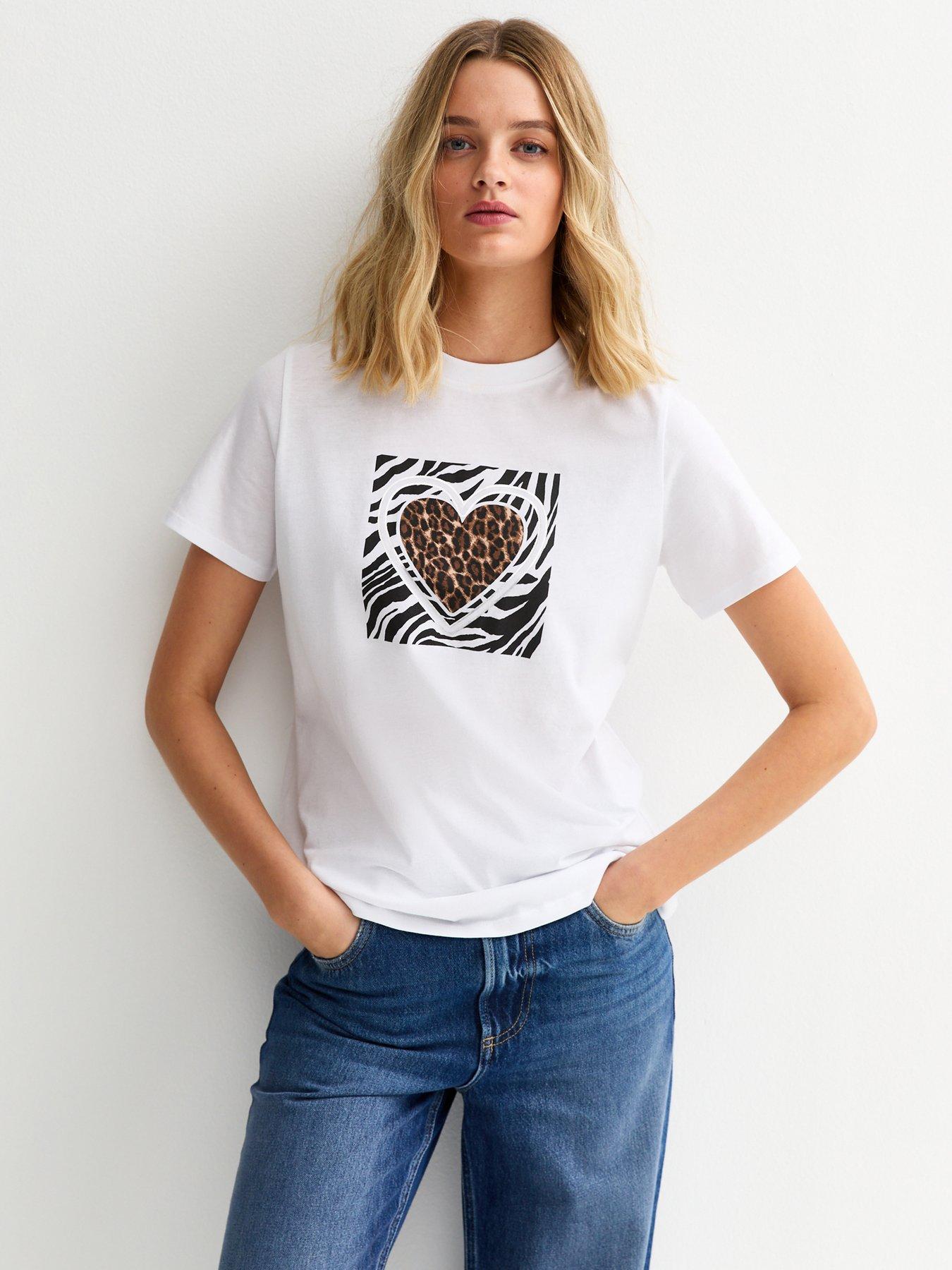 New Look Foil Heart Graphic Print T-Shirt - White