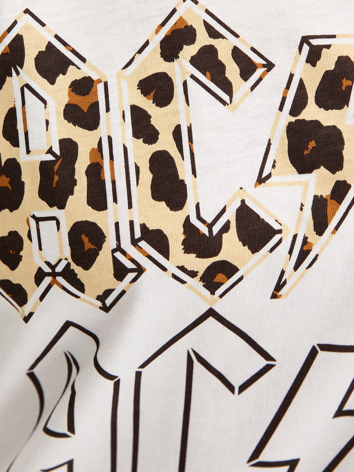 Image 6 of 6 of New Look ACDC Leopard Print Oversized T-Shirt - White