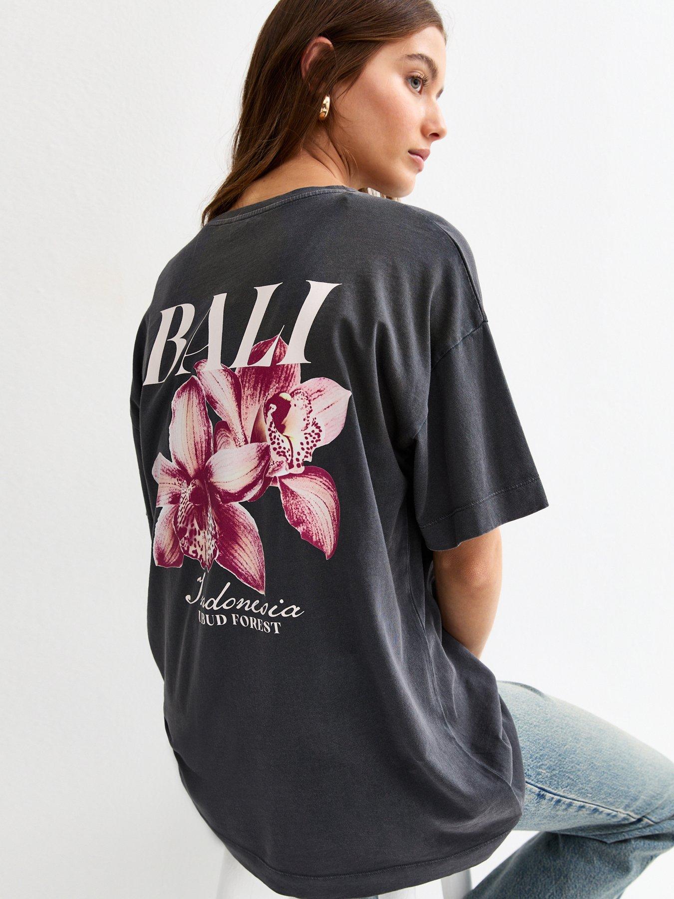 Image 2 of 6 of New Look Bali Acid Print Oversized T-Shirt - Dark Grey