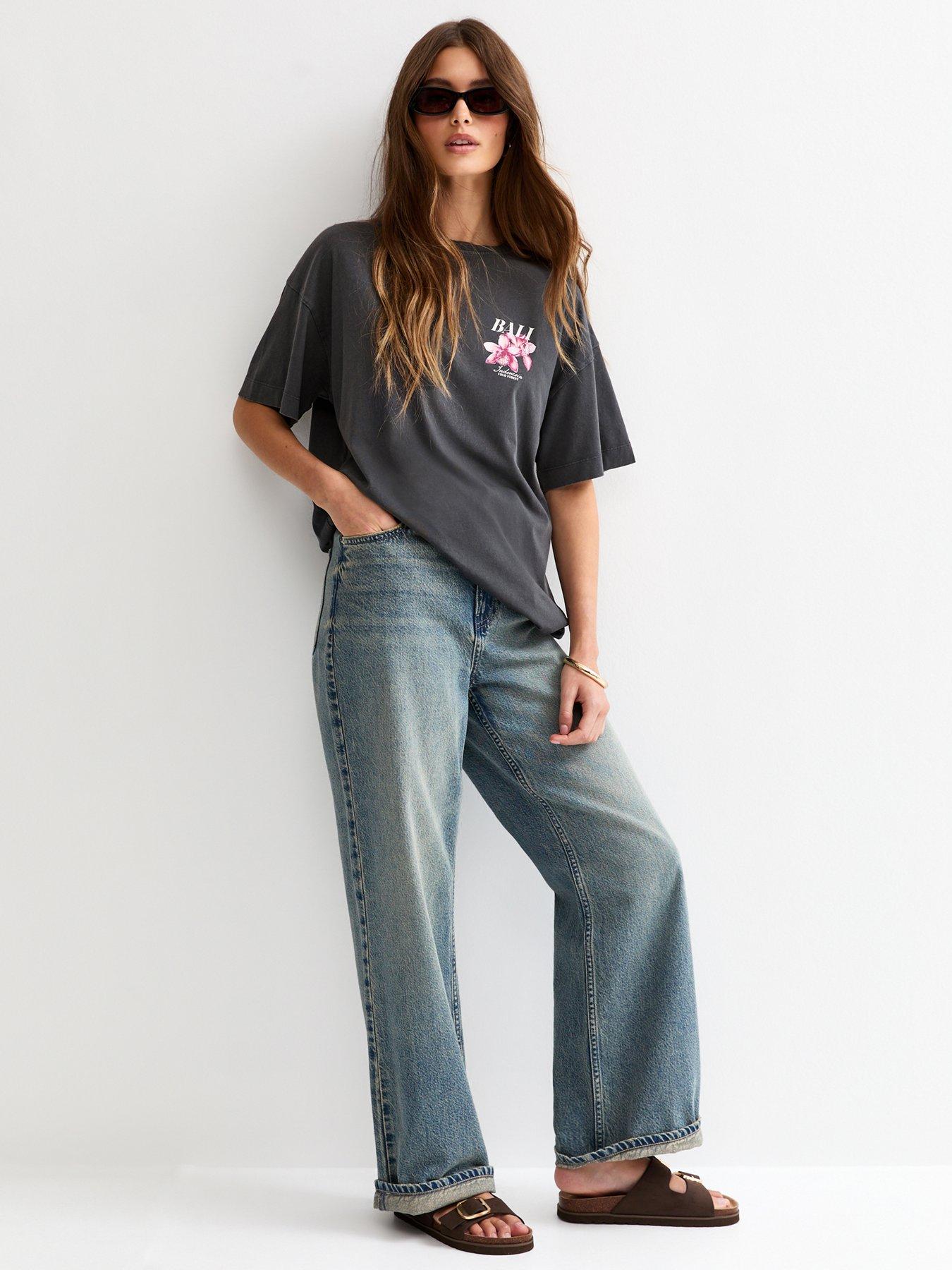 Image 3 of 6 of New Look Bali Acid Print Oversized T-Shirt - Dark Grey