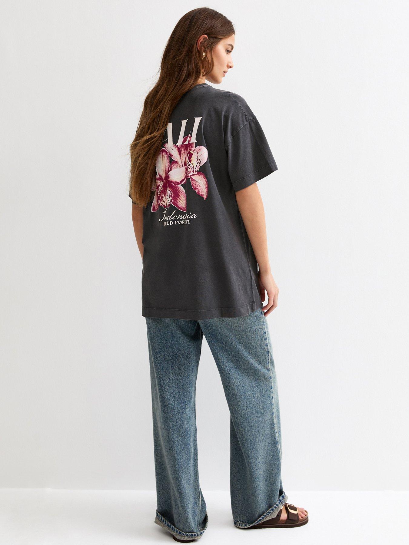 Image 4 of 6 of New Look Bali Acid Print Oversized T-Shirt - Dark Grey