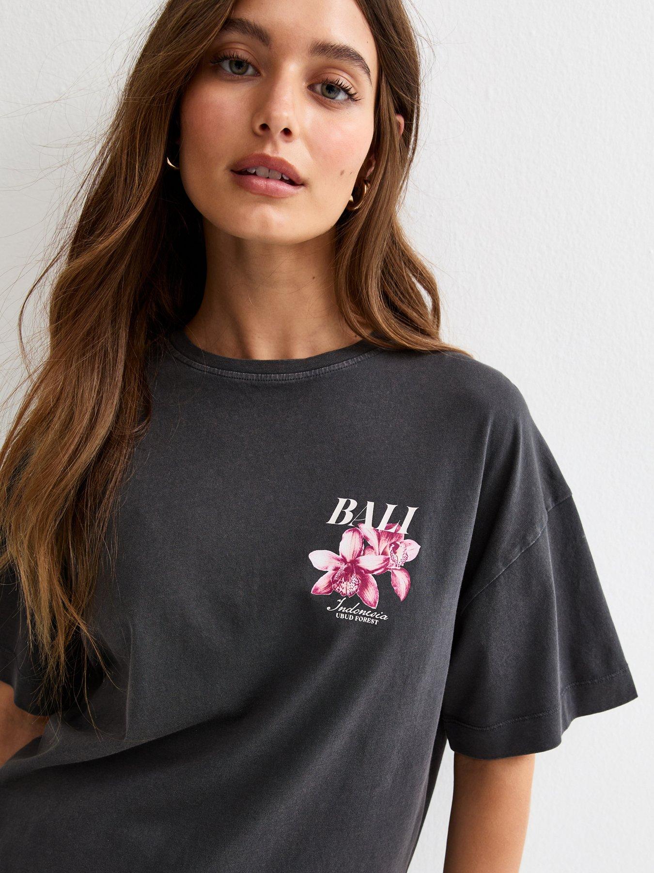 Image 5 of 6 of New Look Bali Acid Print Oversized T-Shirt - Dark Grey