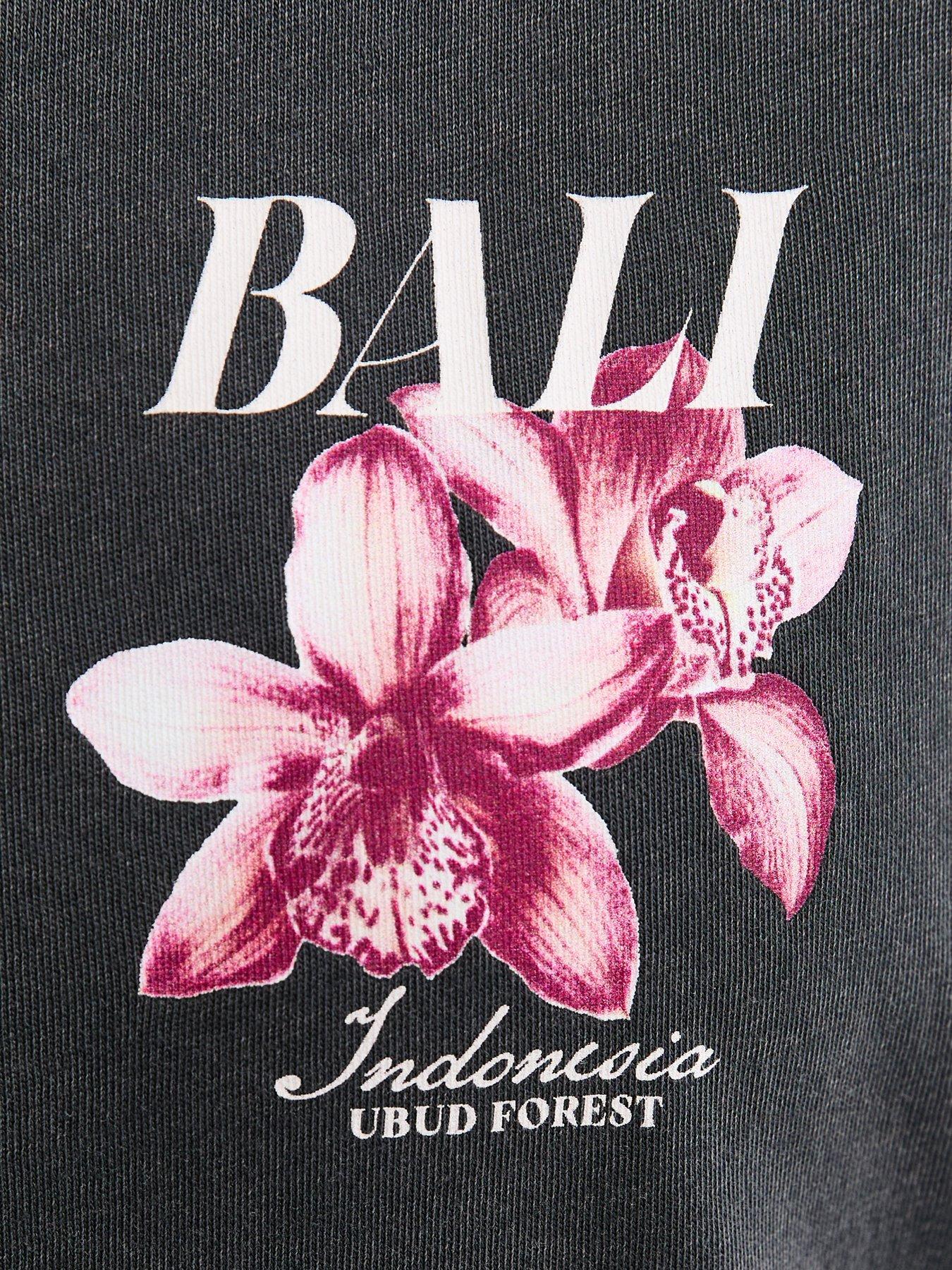 Image 6 of 6 of New Look Bali Acid Print Oversized T-Shirt - Dark Grey