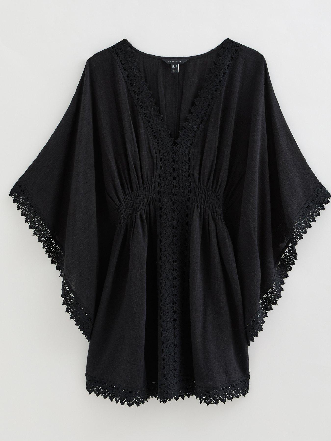Image 5 of 6 of New Look Cotton Crochet Trim Beach Kaftan Dress - Black