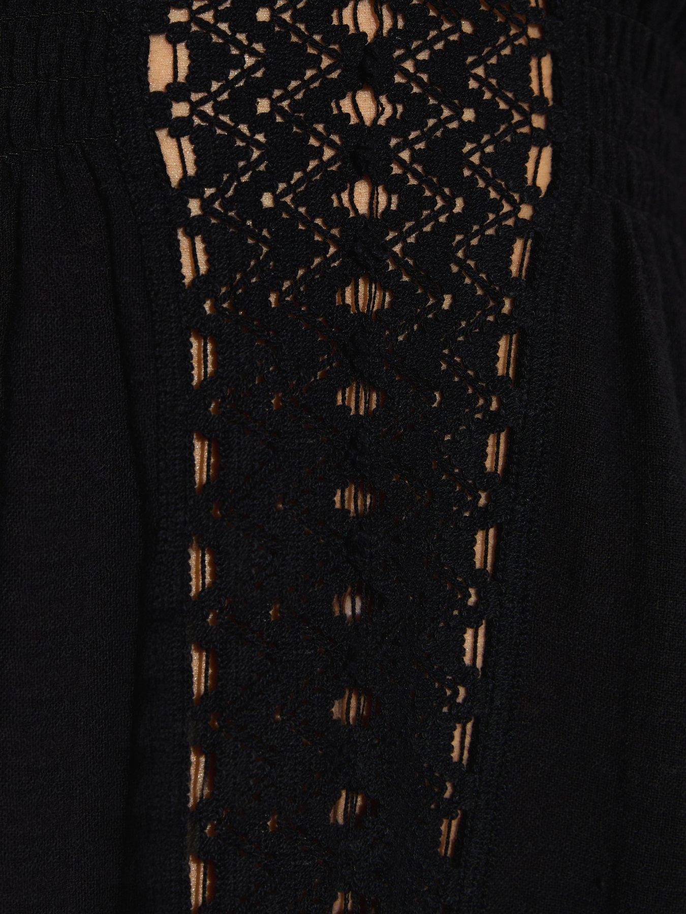 Image 6 of 6 of New Look Cotton Crochet Trim Beach Kaftan Dress - Black