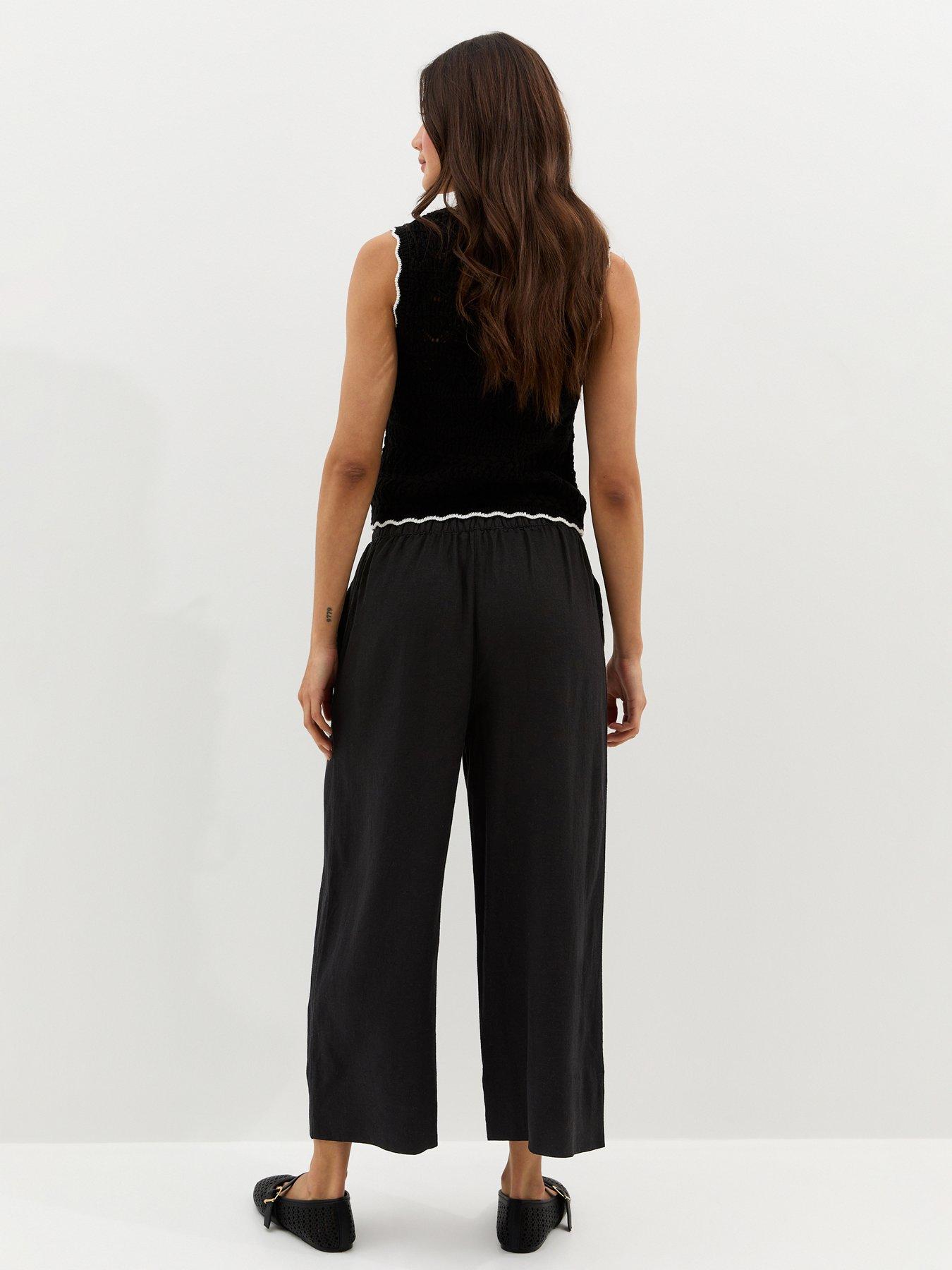 Image 2 of 5 of New Look Black Linen Blend Cropped Wide Leg Trousers