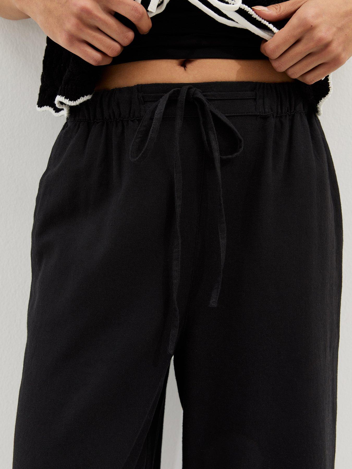 Image 4 of 5 of New Look Black Linen Blend Cropped Wide Leg Trousers