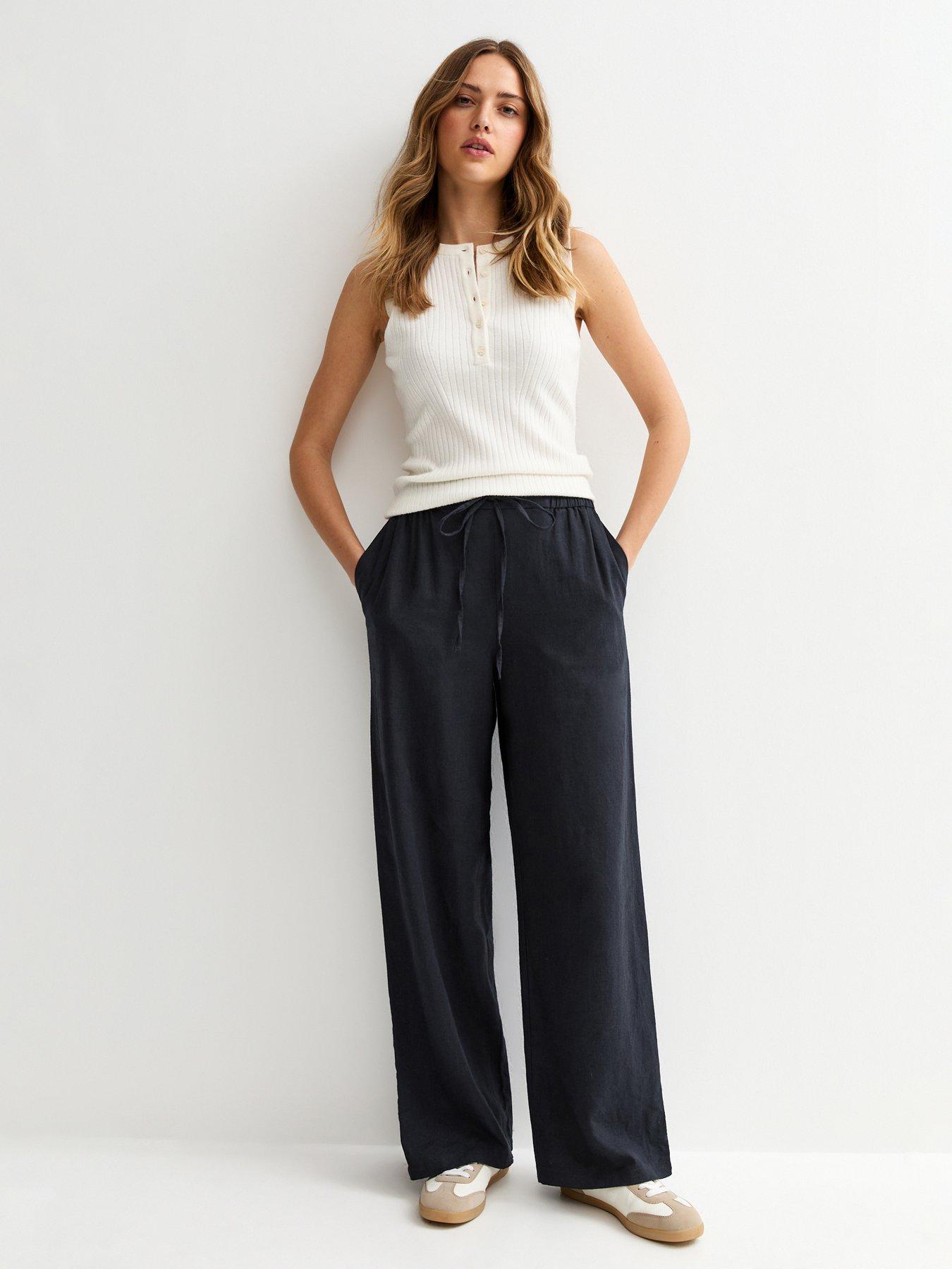 new-look-linen-blend-drawstring-wide-leg-trousers-navyfront