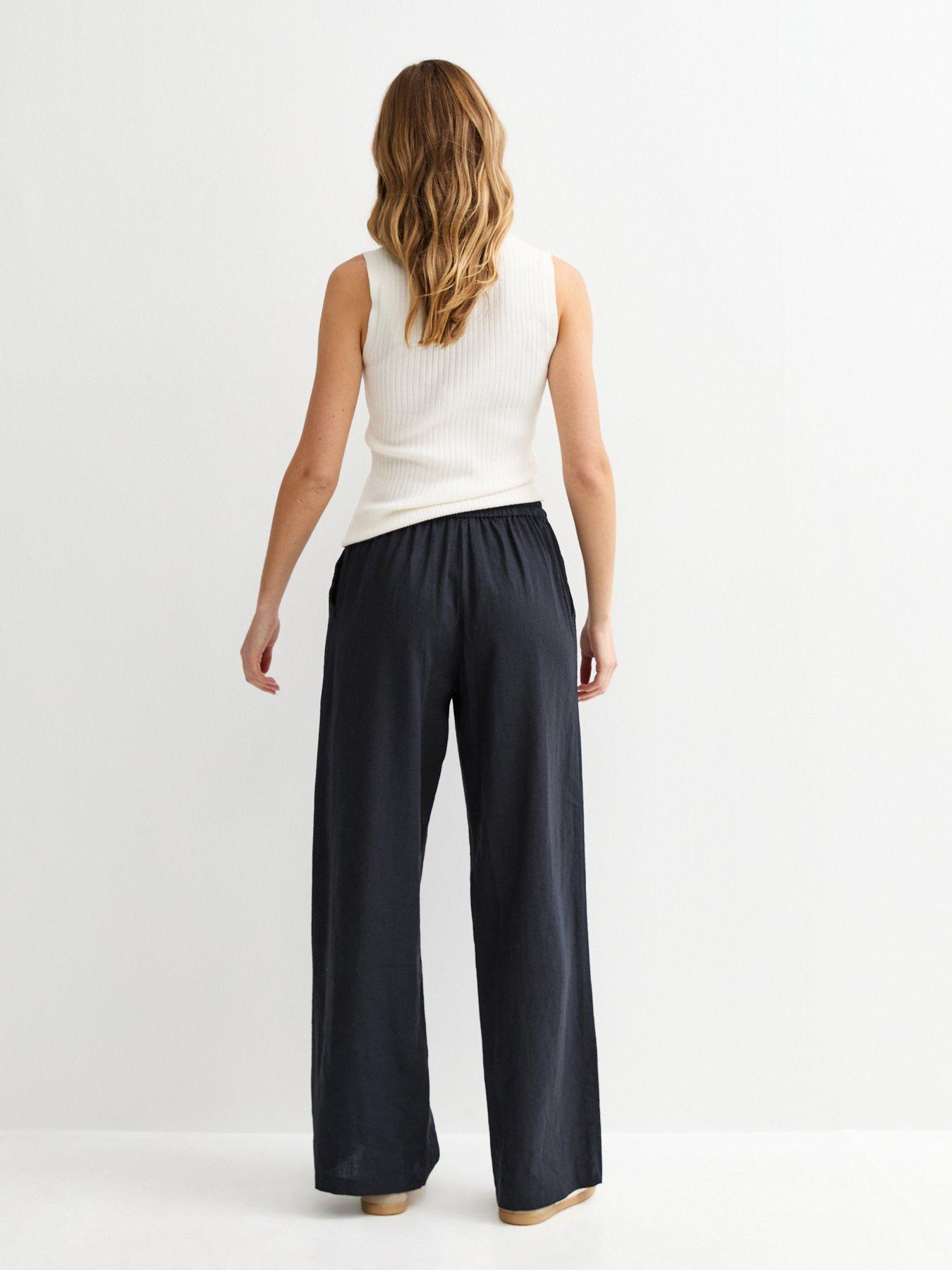 new-look-linen-blend-drawstring-wide-leg-trousers-navystillFront