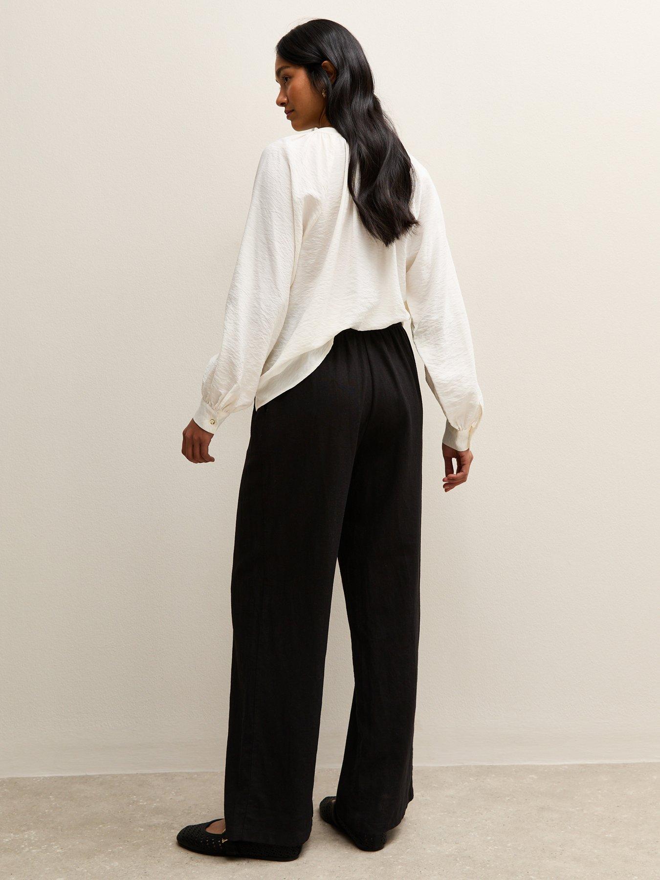 Image 2 of 5 of New Look Black Linen Blend Drawstring Wide Leg Trousers