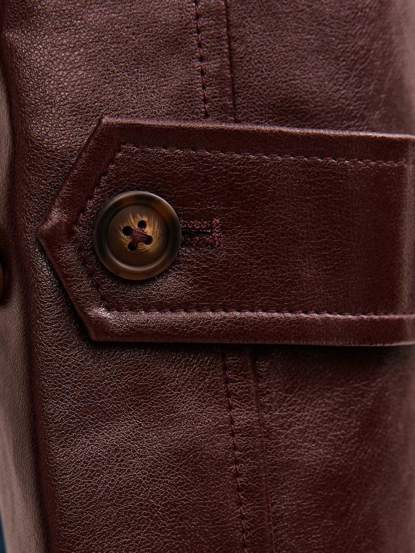 Image 6 of 6 of New Look Faux Leather Belted Funnel Neck Jacket - Dark Burgundy