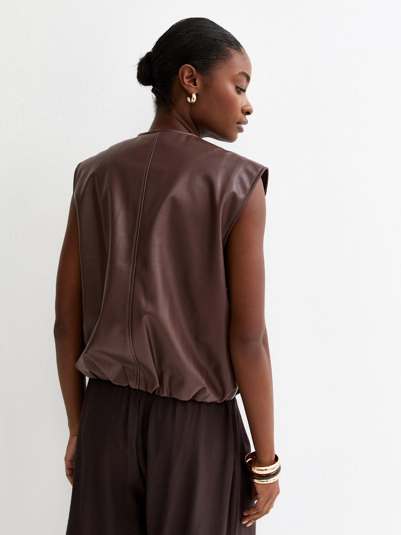 new-look-faux-leather-sleeveless-bubble-hem-jacket-brownstillFront