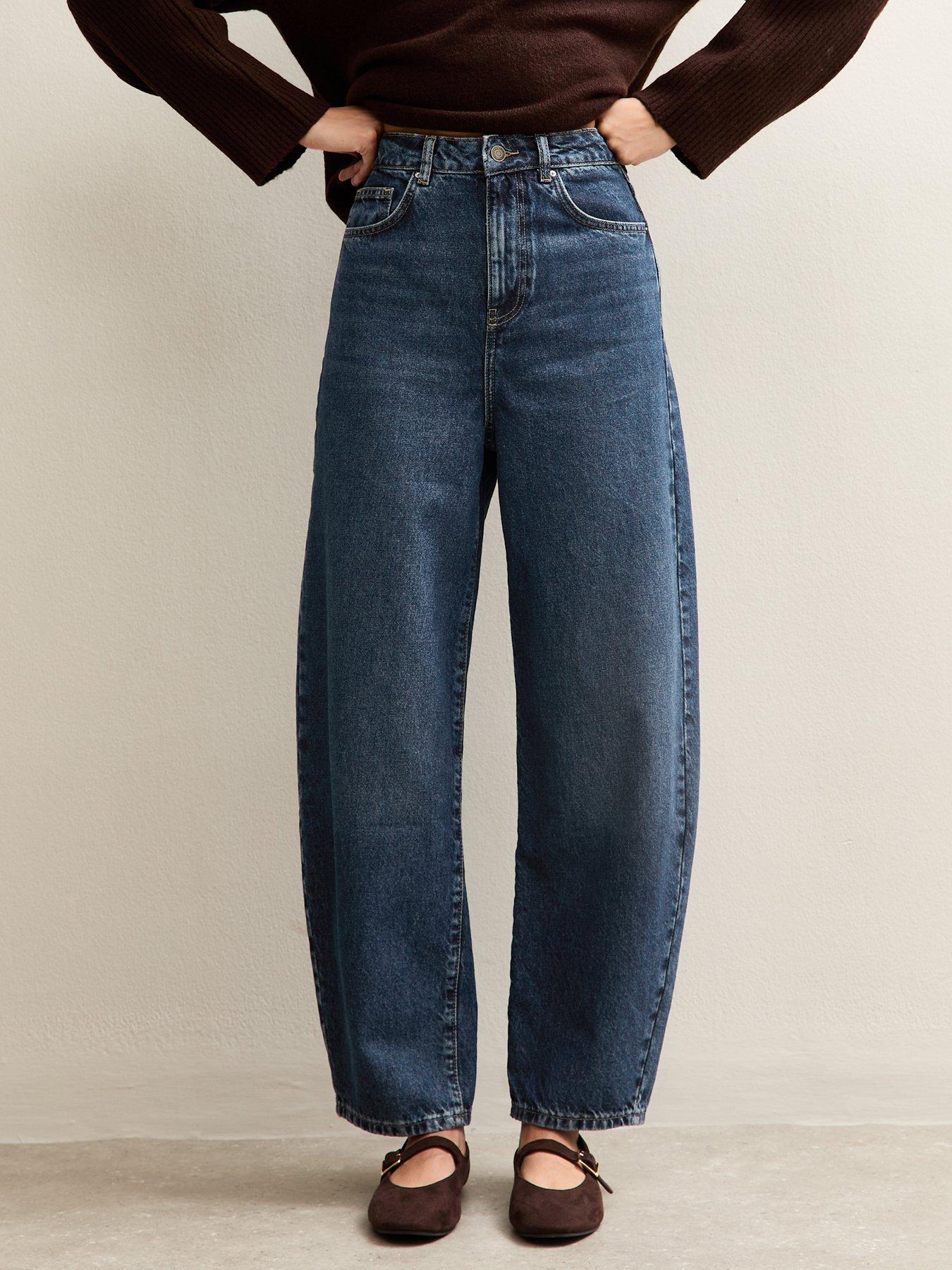 Image 1 of 6 of New Look Barrel Leg Jeans - Dark Blue