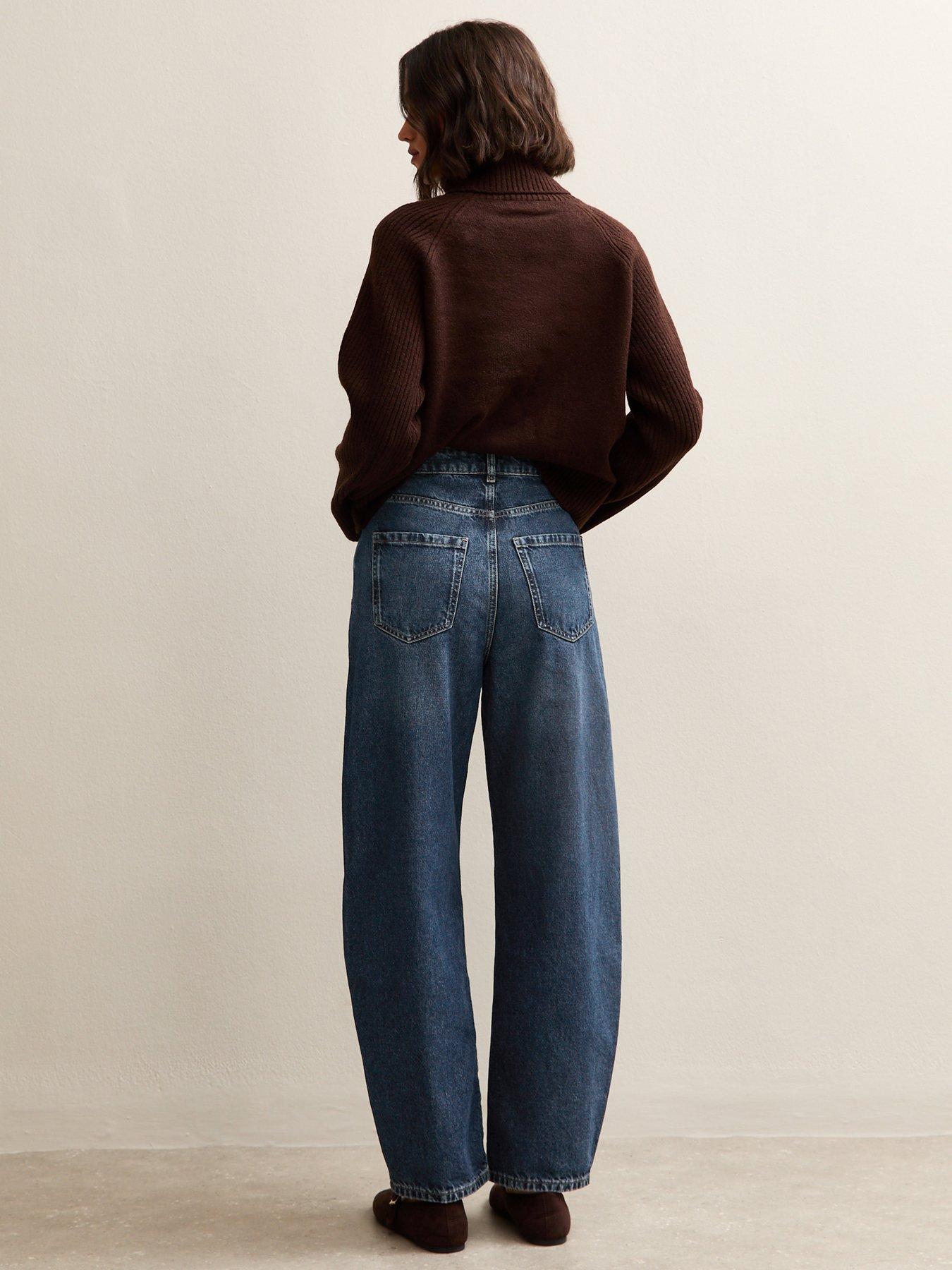 Image 2 of 6 of New Look Barrel Leg Jeans - Dark Blue