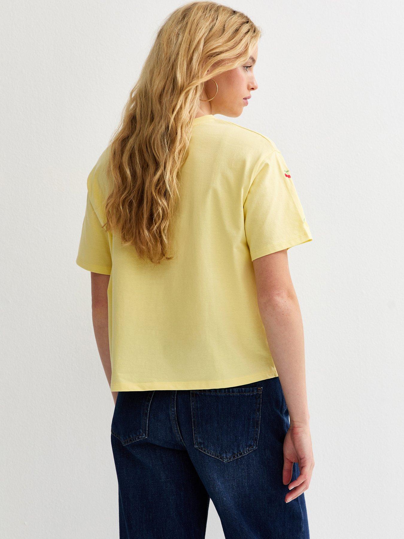 Image 2 of 5 of New Look Cotton Boxy Embroidered Fruit T-Shirt - Yellow