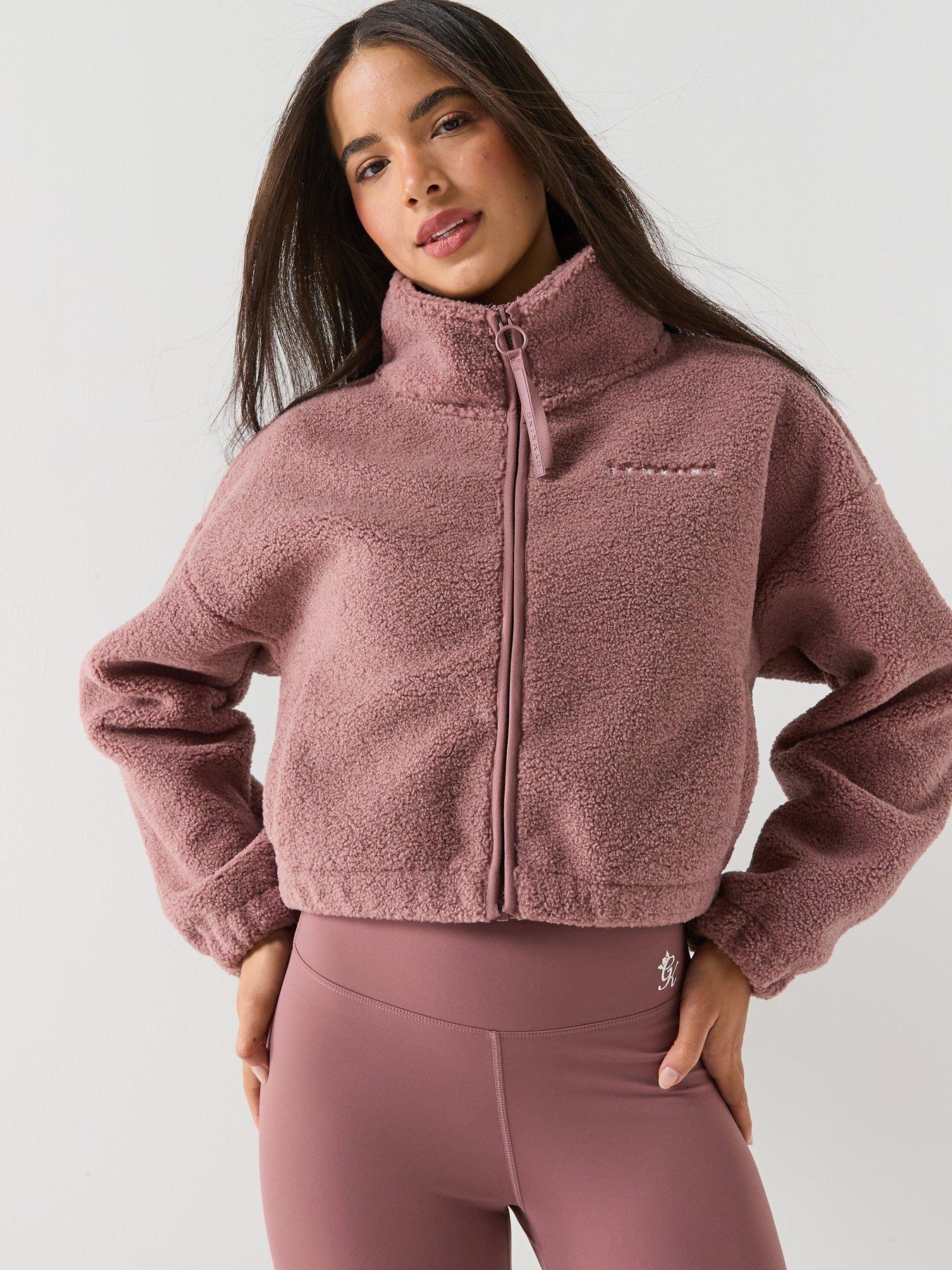 Image 5 of 6 of Gym King Womens Linear Cropped Borg Full Zip - Brown