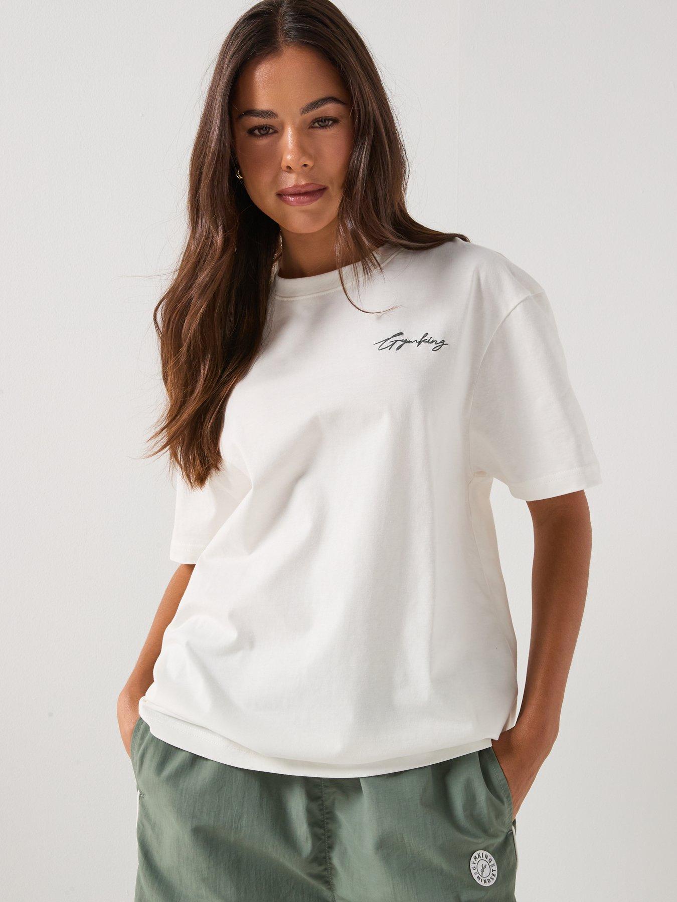Image 2 of 6 of Gym King Womens Script Mindset BF T-Shirt - Cream
