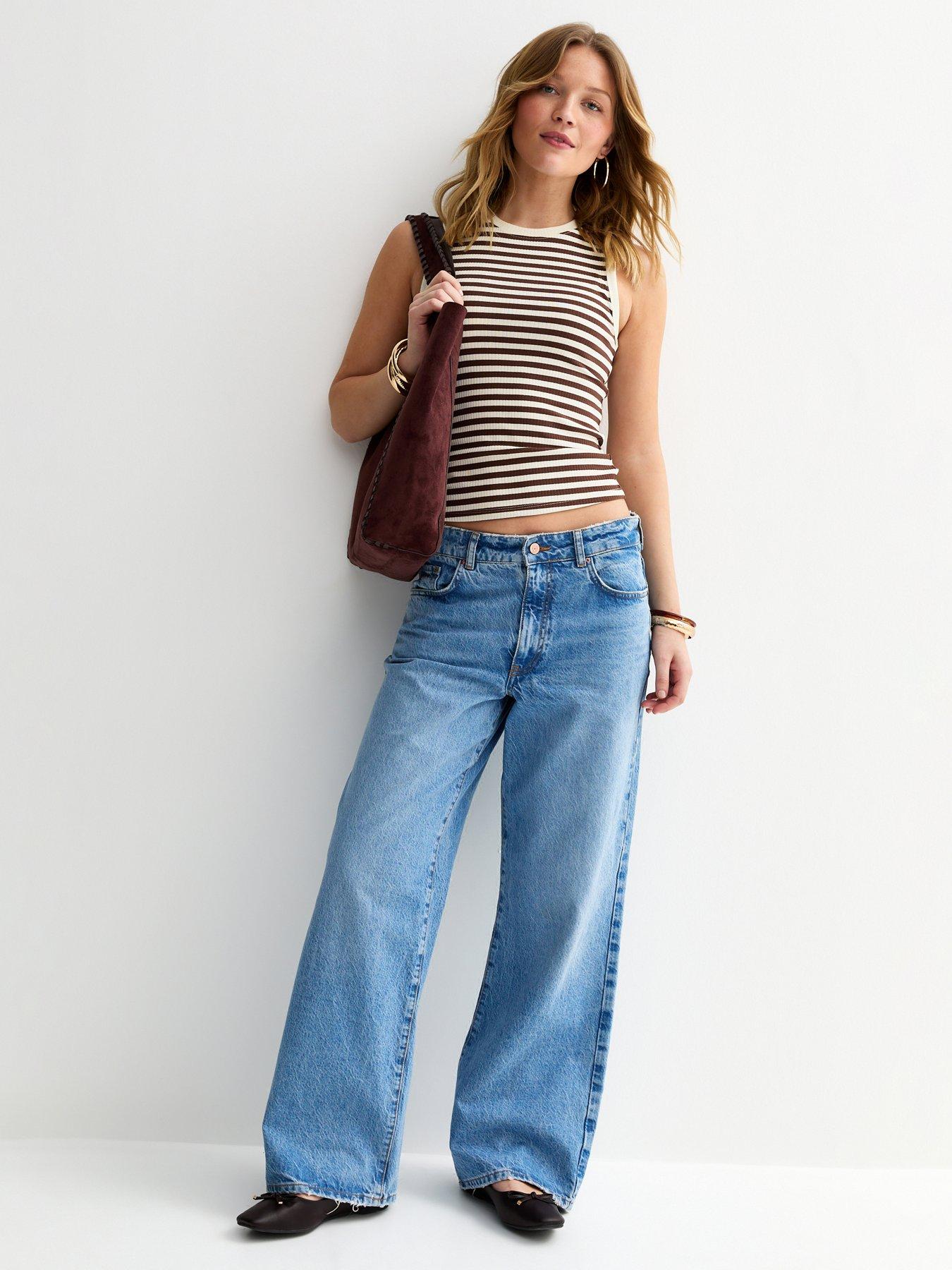 Image 3 of 5 of New Look Brown Stripe Print Ribbed Tank Top