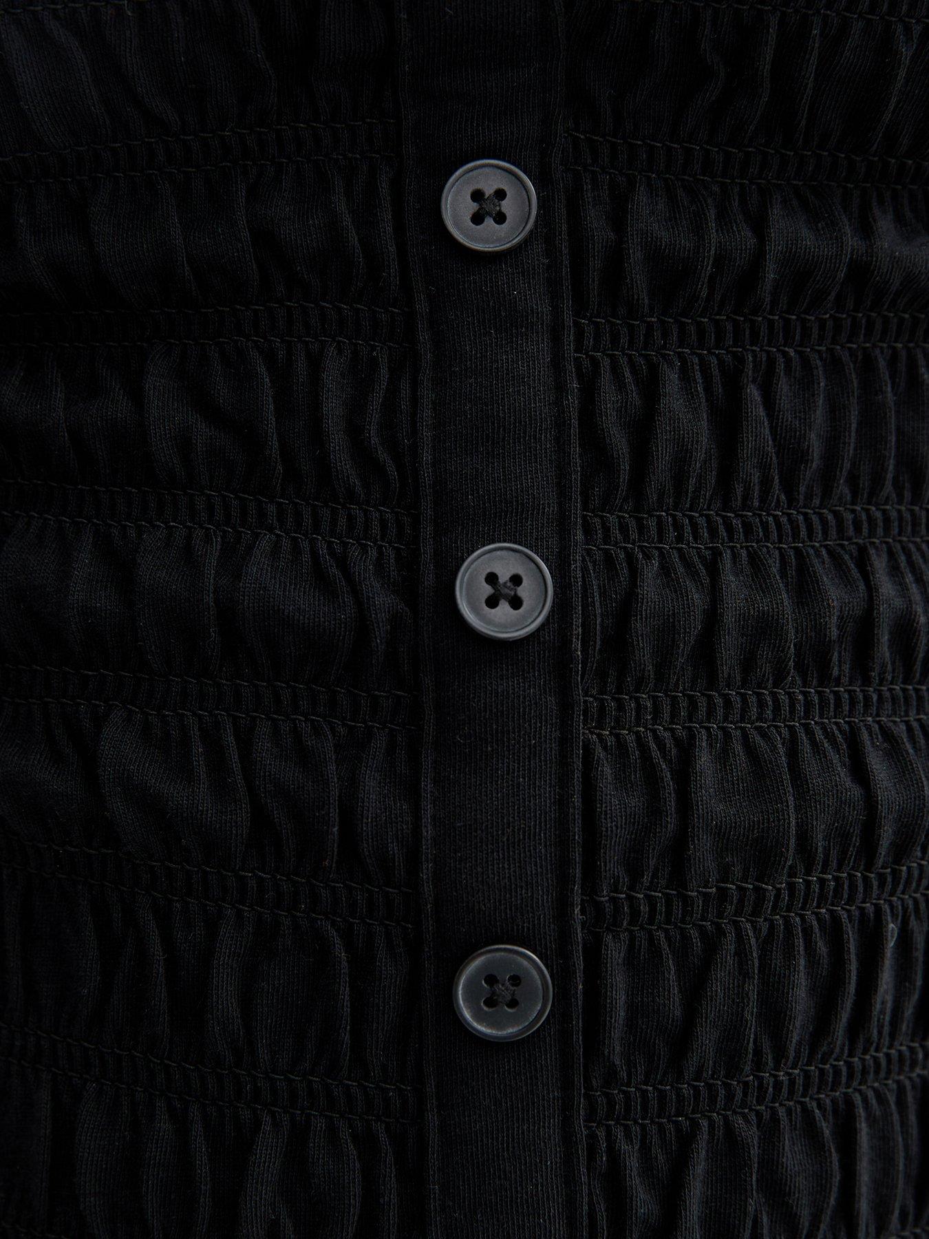 Image 5 of 5 of New Look Black Shirred Button Front Sleeveless Top
