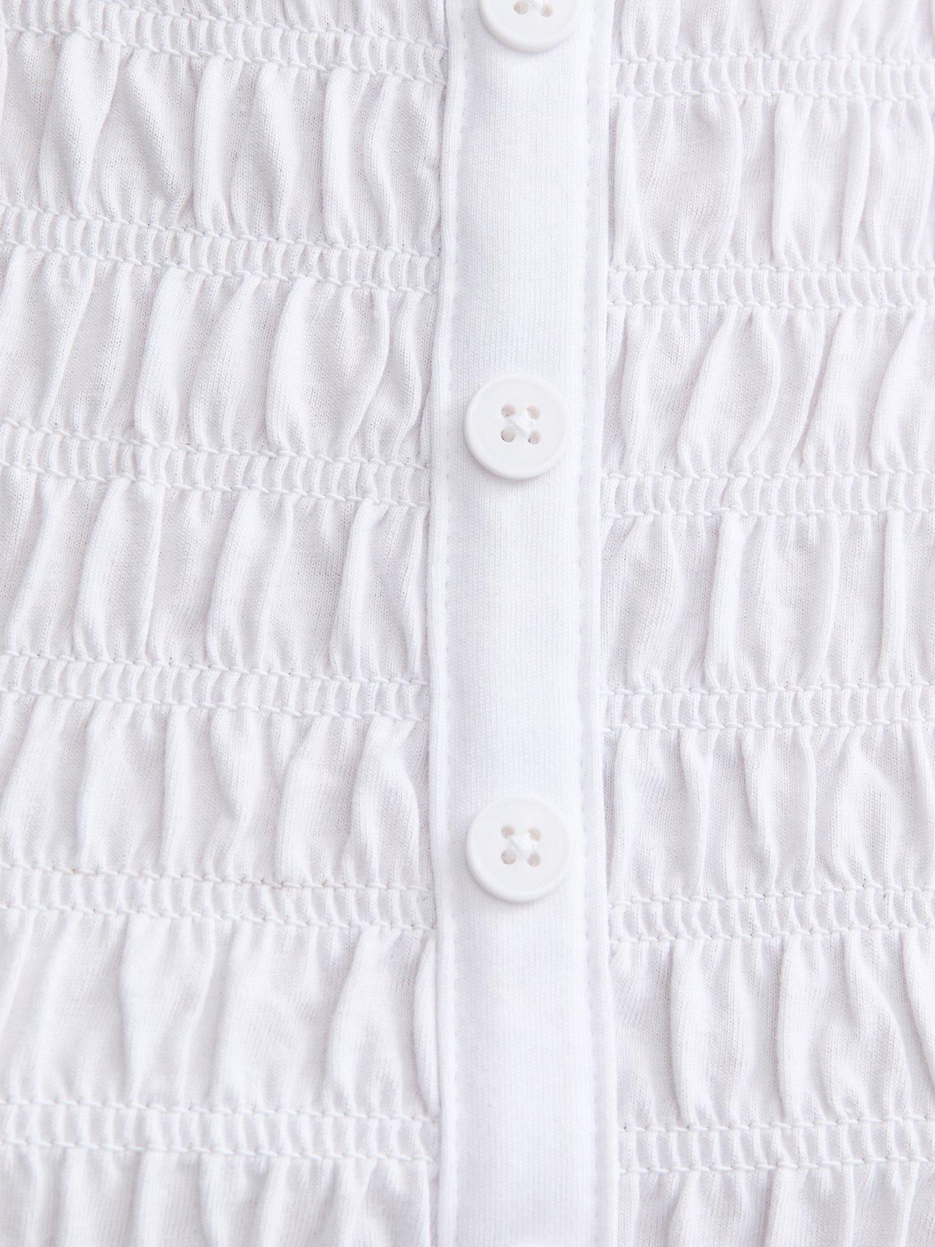 Image 5 of 5 of New Look Shirred Button Front Sleeveless Top - White