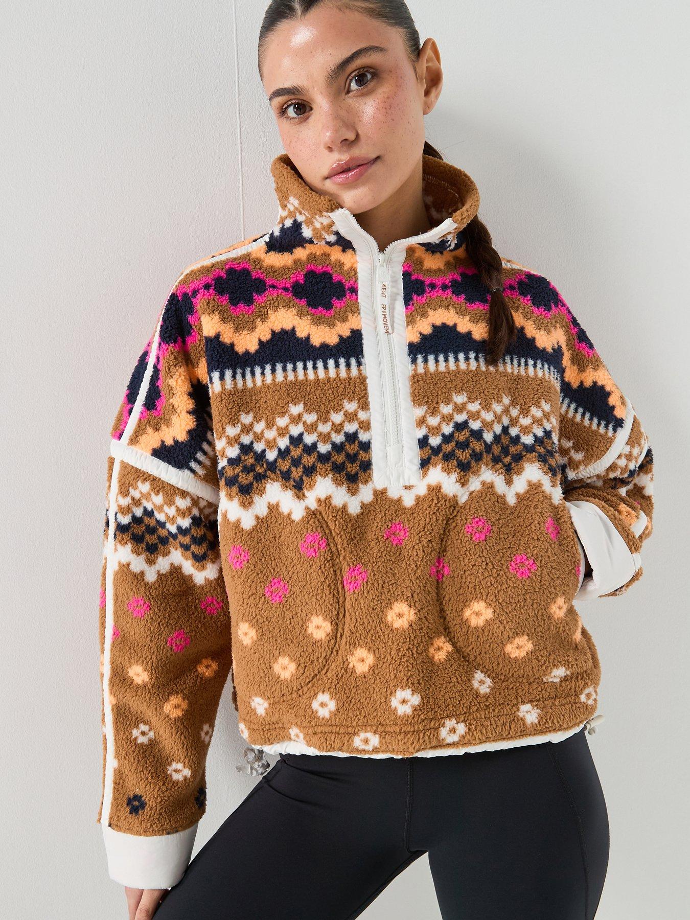 FP Movement Womens Printed Mountain High 1/2 Zip Fleece - Brown