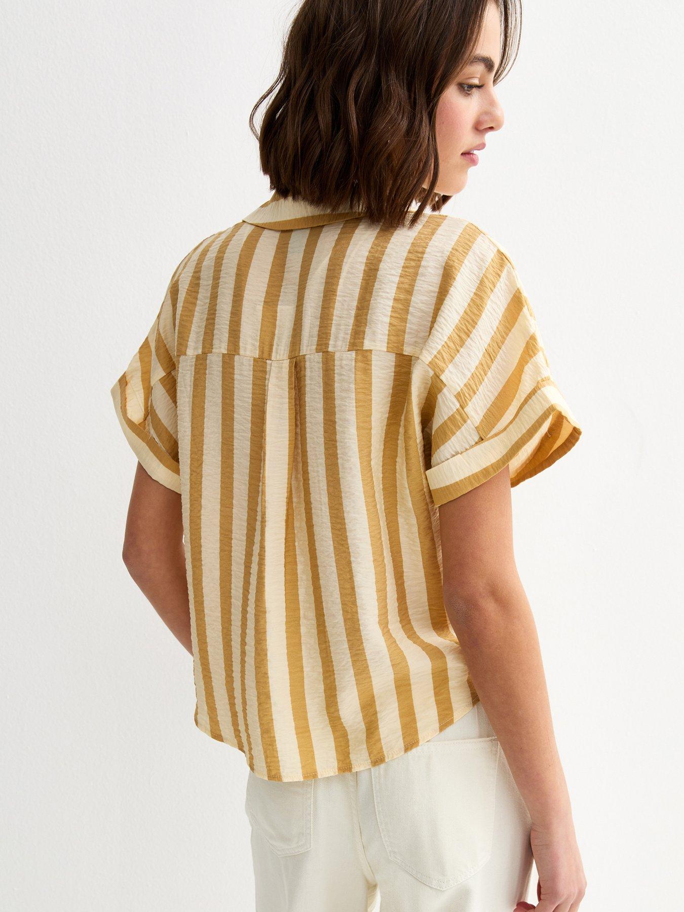 Image 2 of 6 of New Look Lightweight Wide Stripe Cropped Shirt - Yellow