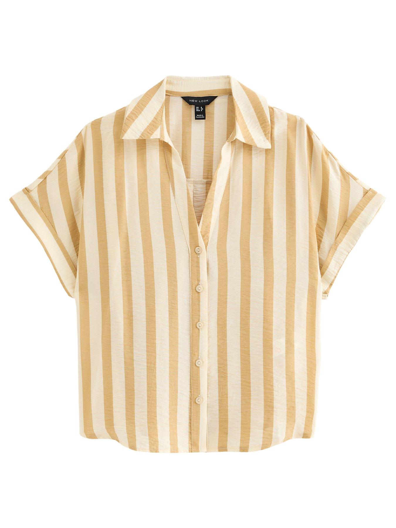 Image 5 of 6 of New Look Lightweight Wide Stripe Cropped Shirt - Yellow