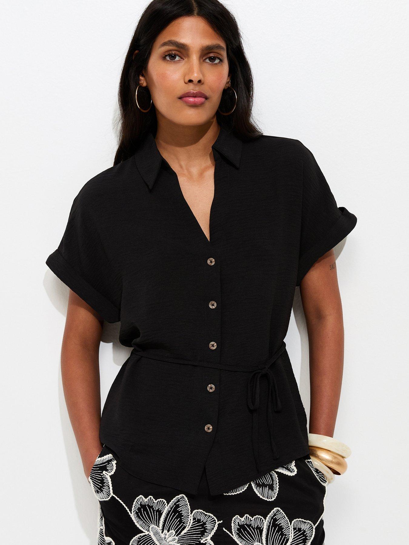 Image 1 of 5 of New Look Belted Short Sleeve Shirt - Black