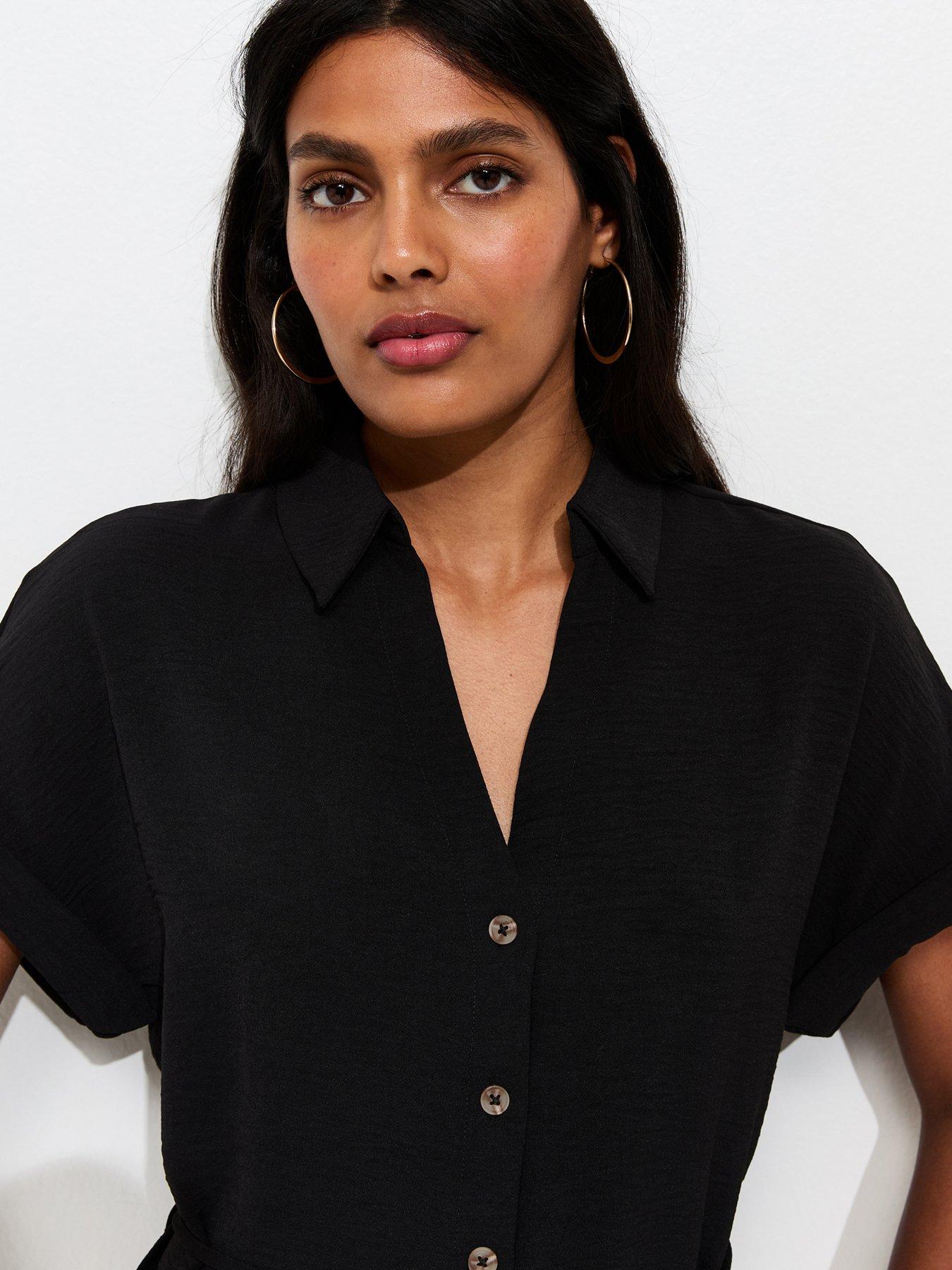 Image 4 of 5 of New Look Belted Short Sleeve Shirt - Black
