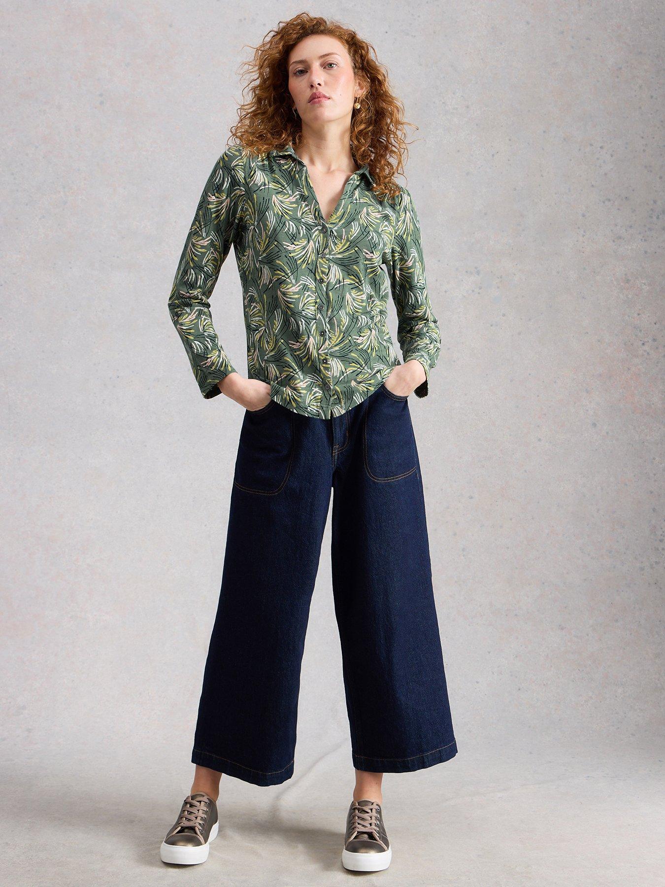 Image 1 of 6 of White Stuff Annie Jersey Shirt - Green
