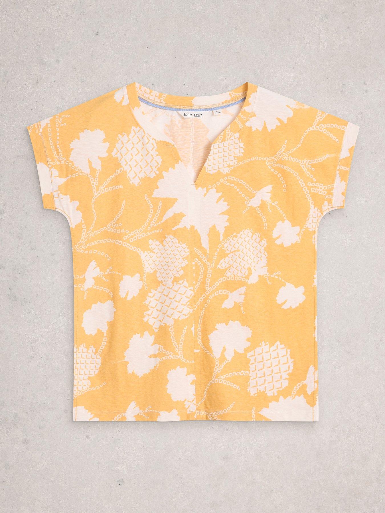 Image 5 of 6 of White Stuff Nelly Notch Neck T-Shirt - Yellow