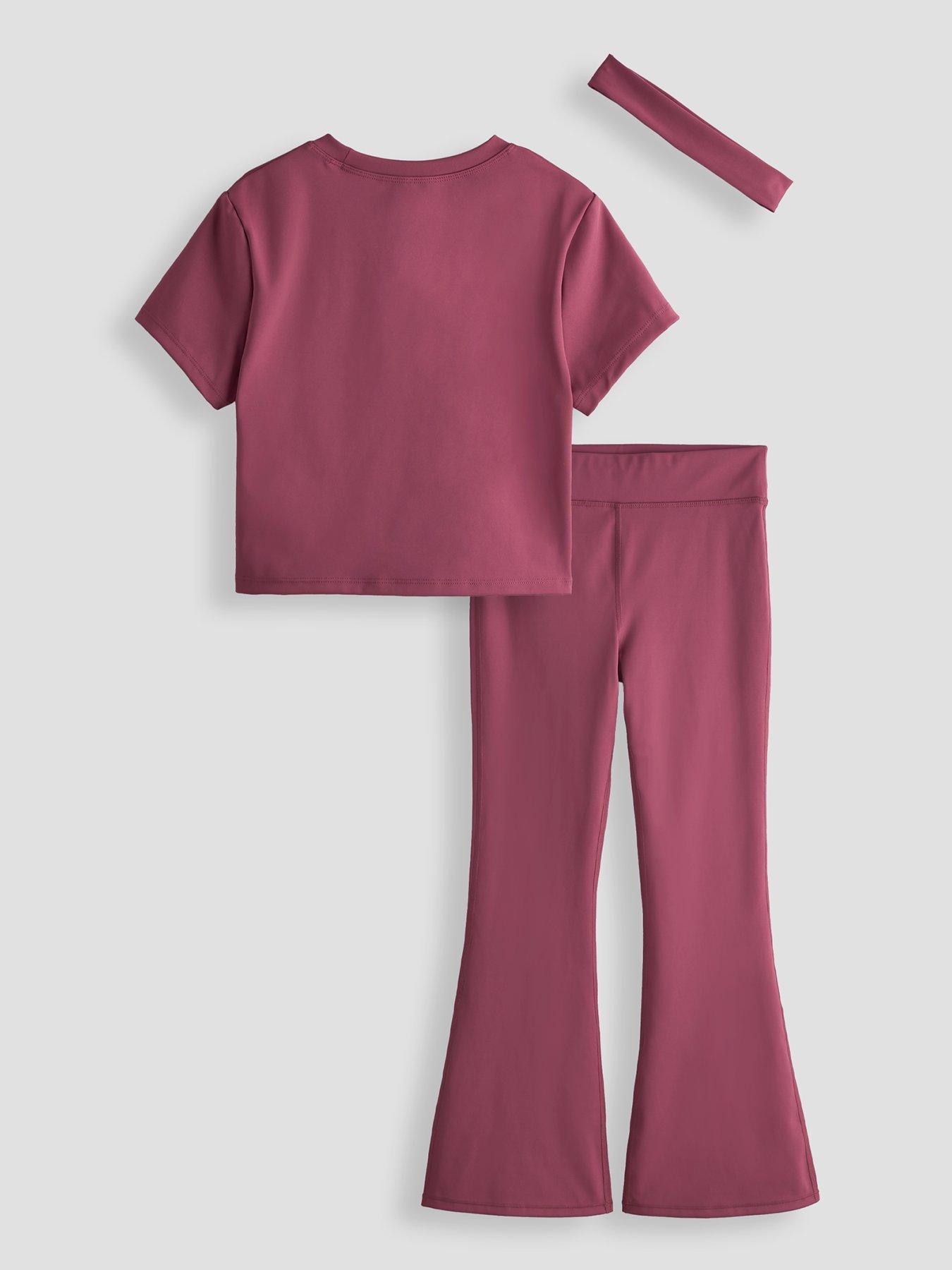 Image 2 of 5 of The Very Collection Girls Activewear Short Sleeve Top With Flare Leggings And Matching Headband Basic - Pink